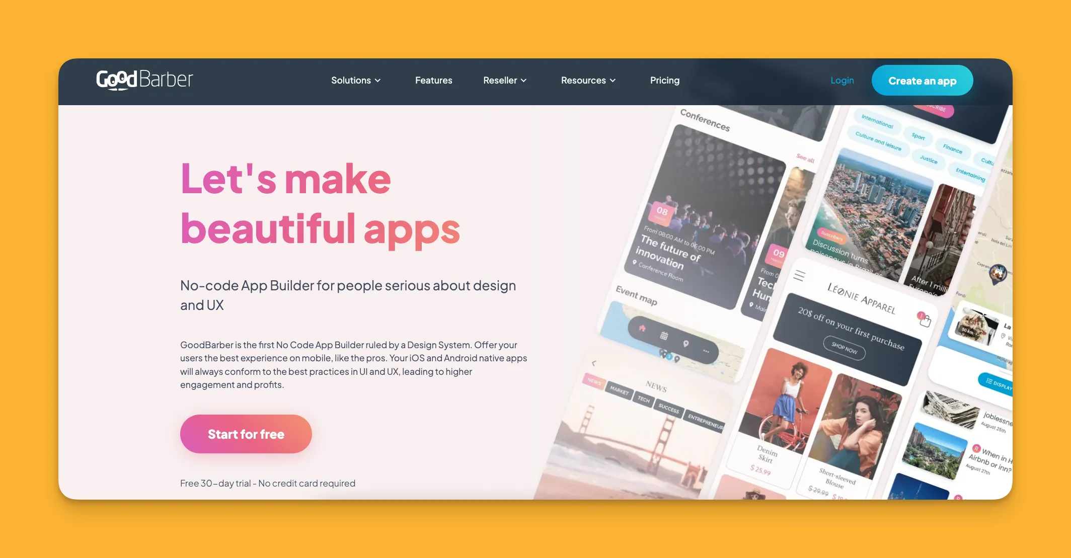 Interfaz del constructor de aplicaciones GoodBarber