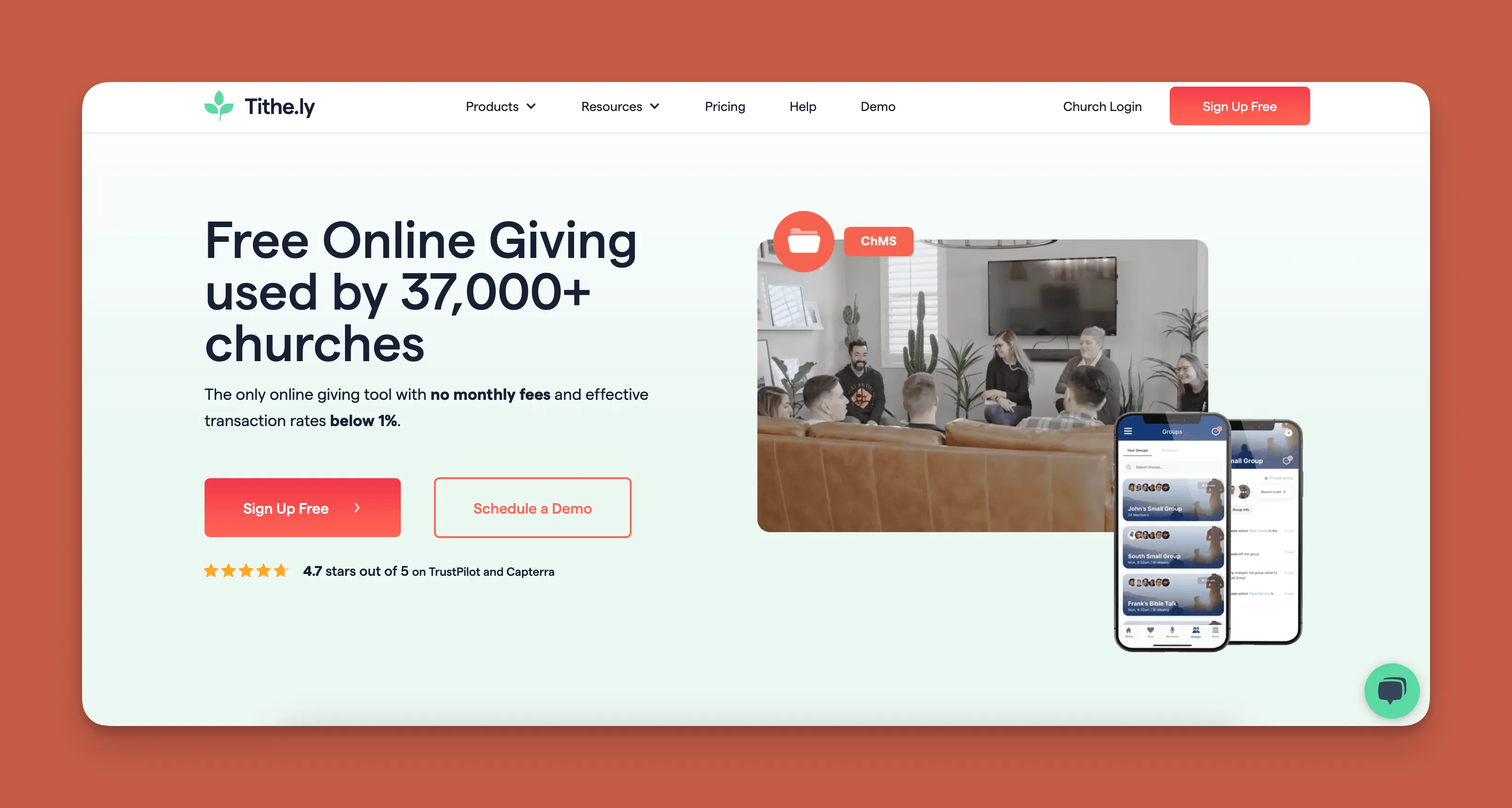 Interfaz de la aplicación para iglesia Tithe.ly