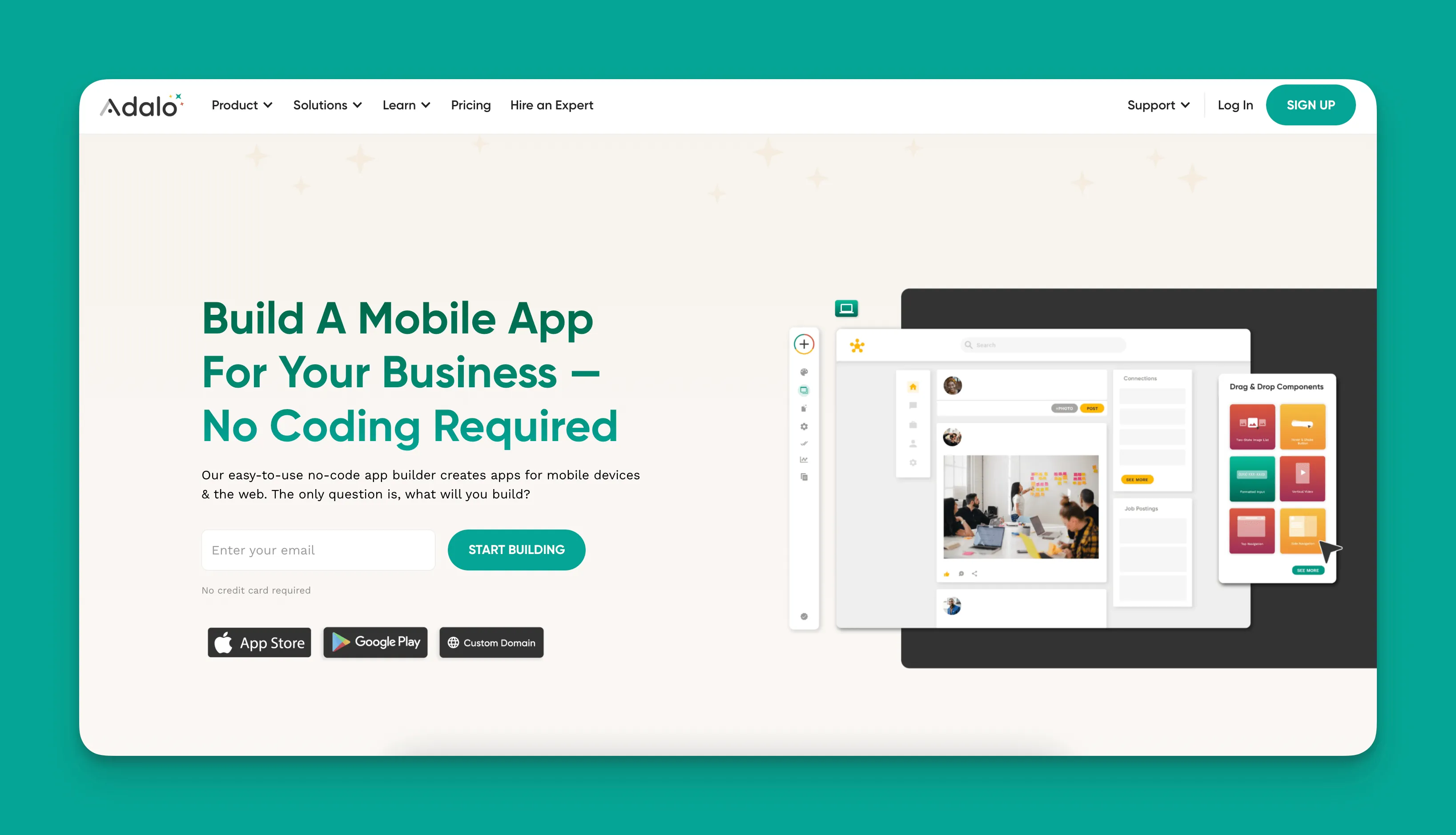 Interfaz del constructor de aplicaciones Adalo
