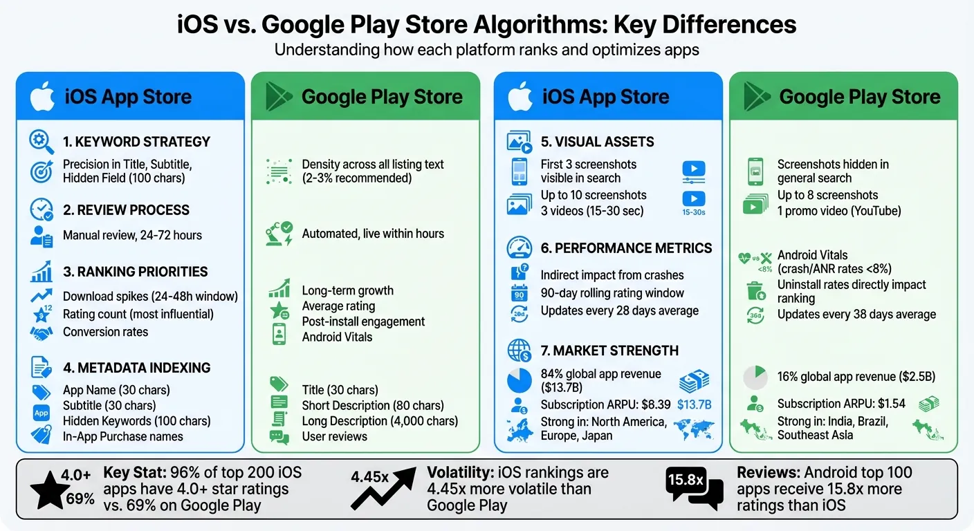 iOS App Store vs Google Play Store Algorithm Comparison Chart