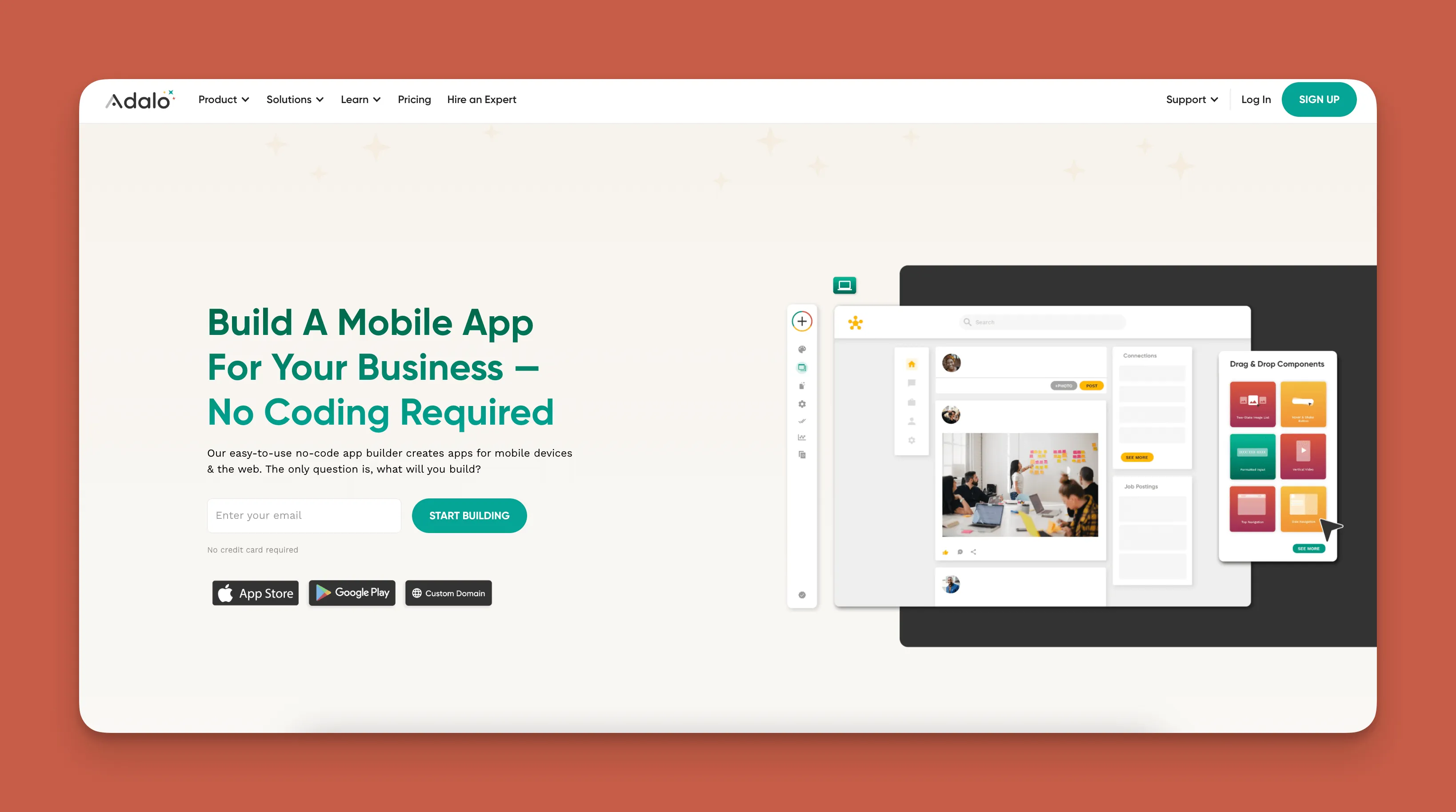 Interface du créateur d'applications Adalo