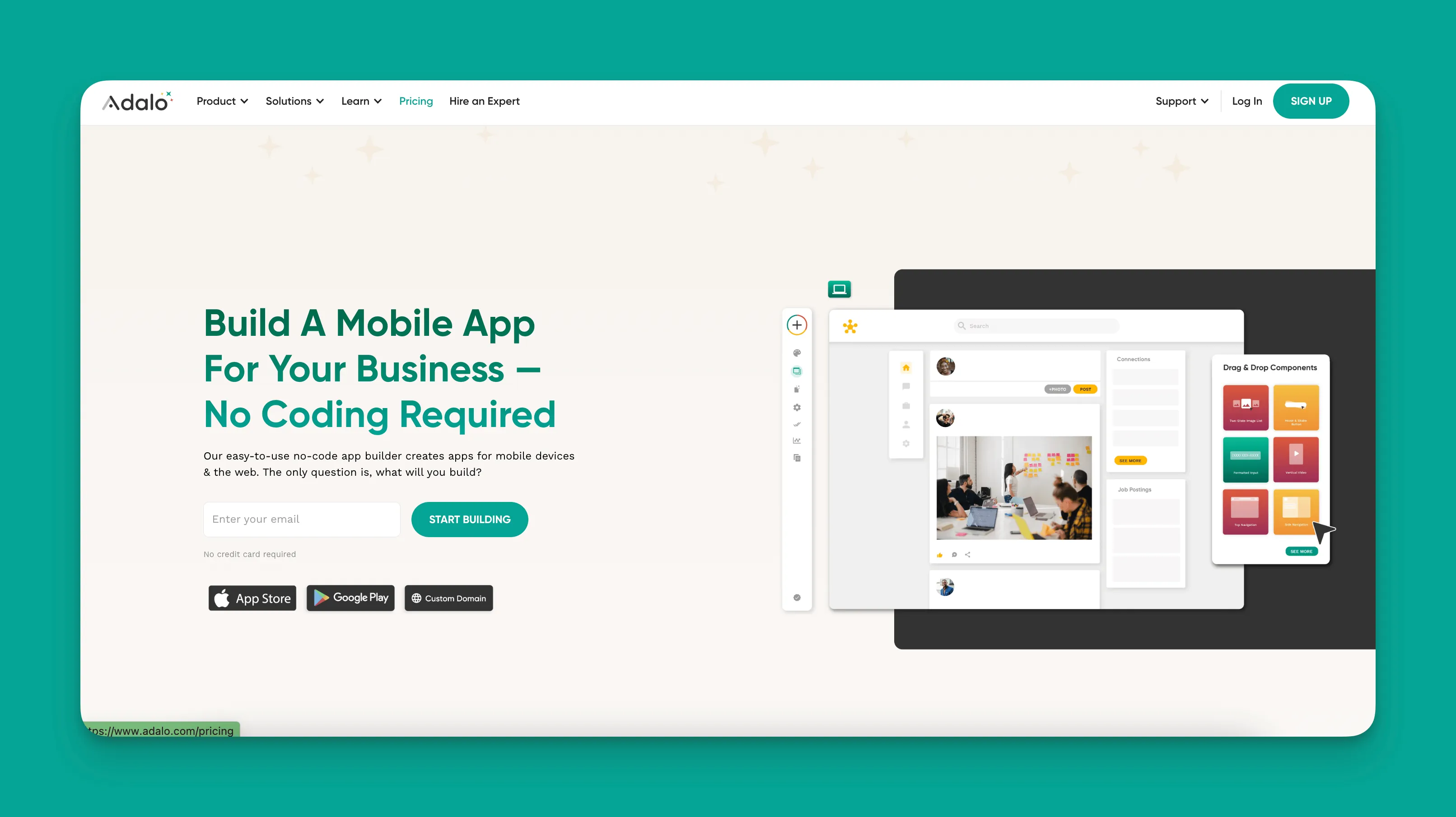 Interfaz del constructor de aplicaciones Adalo