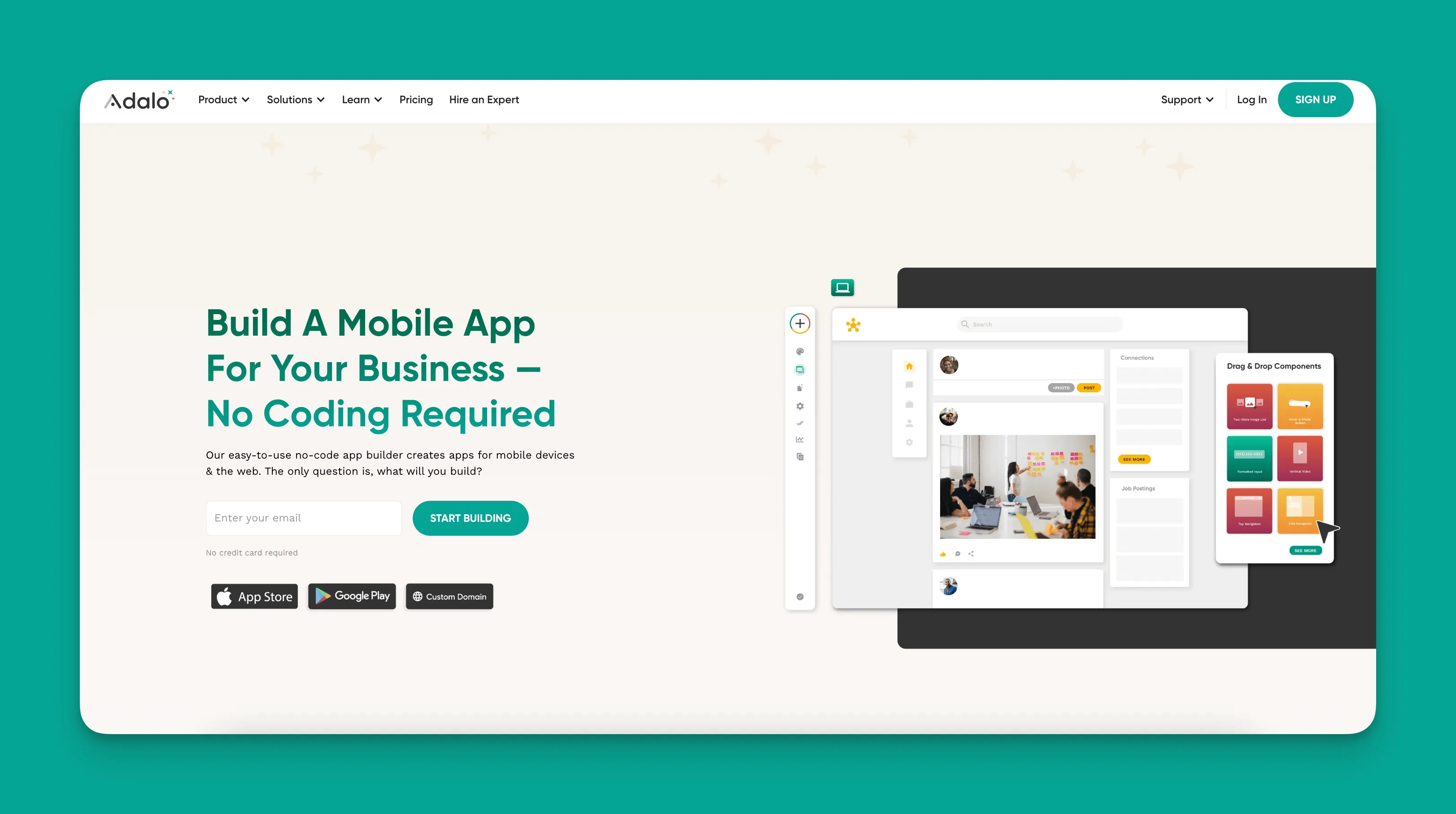 Interface du créateur d'application d'église Adalo