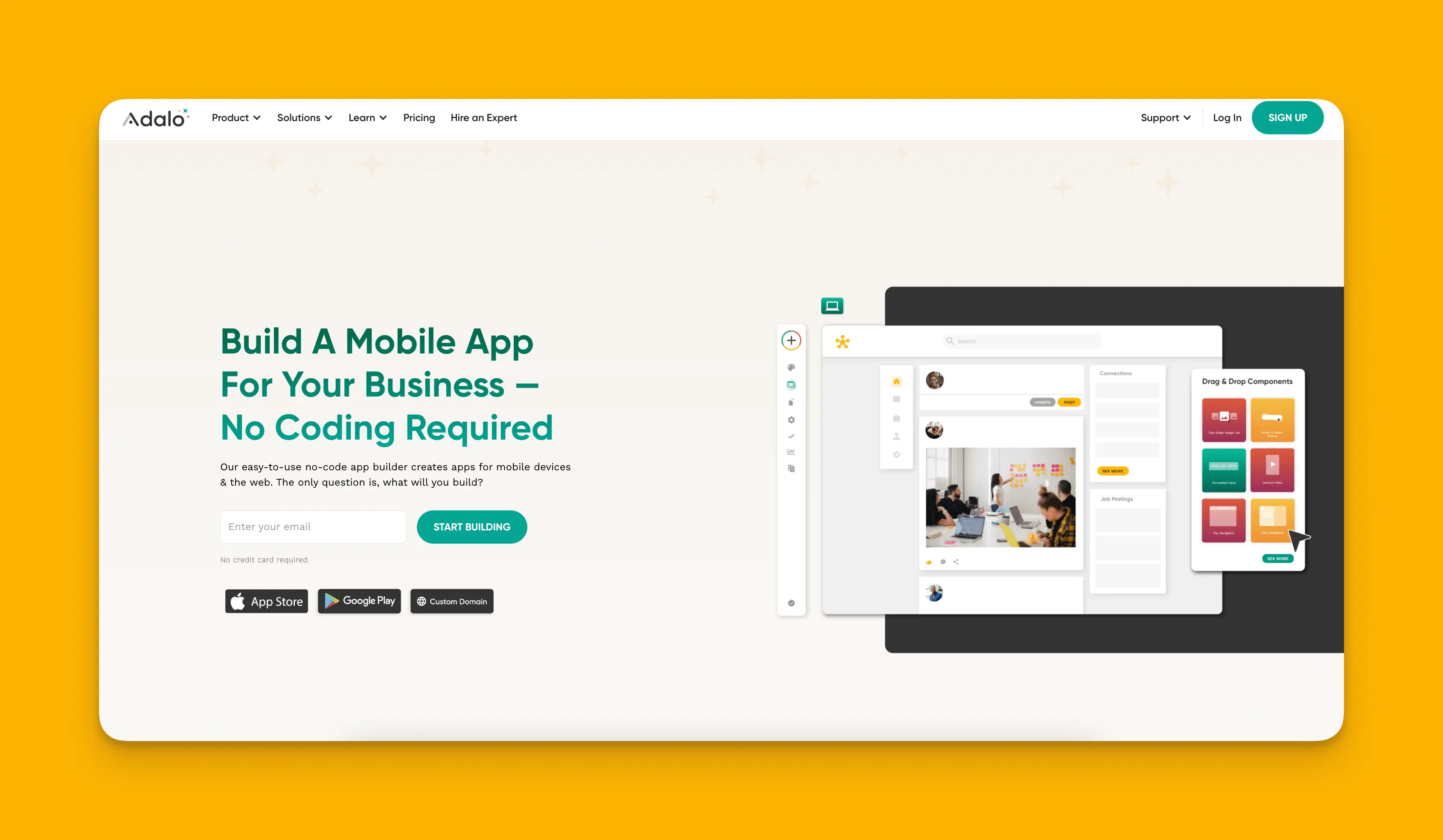 Interfaz del constructor de aplicaciones Adalo