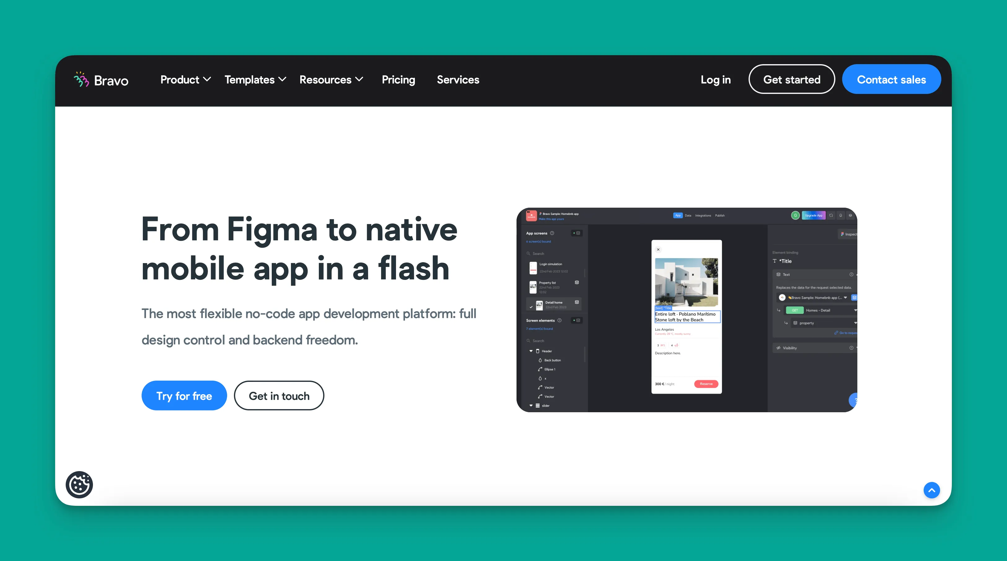 Interface du créateur d'applications Bravo Studio