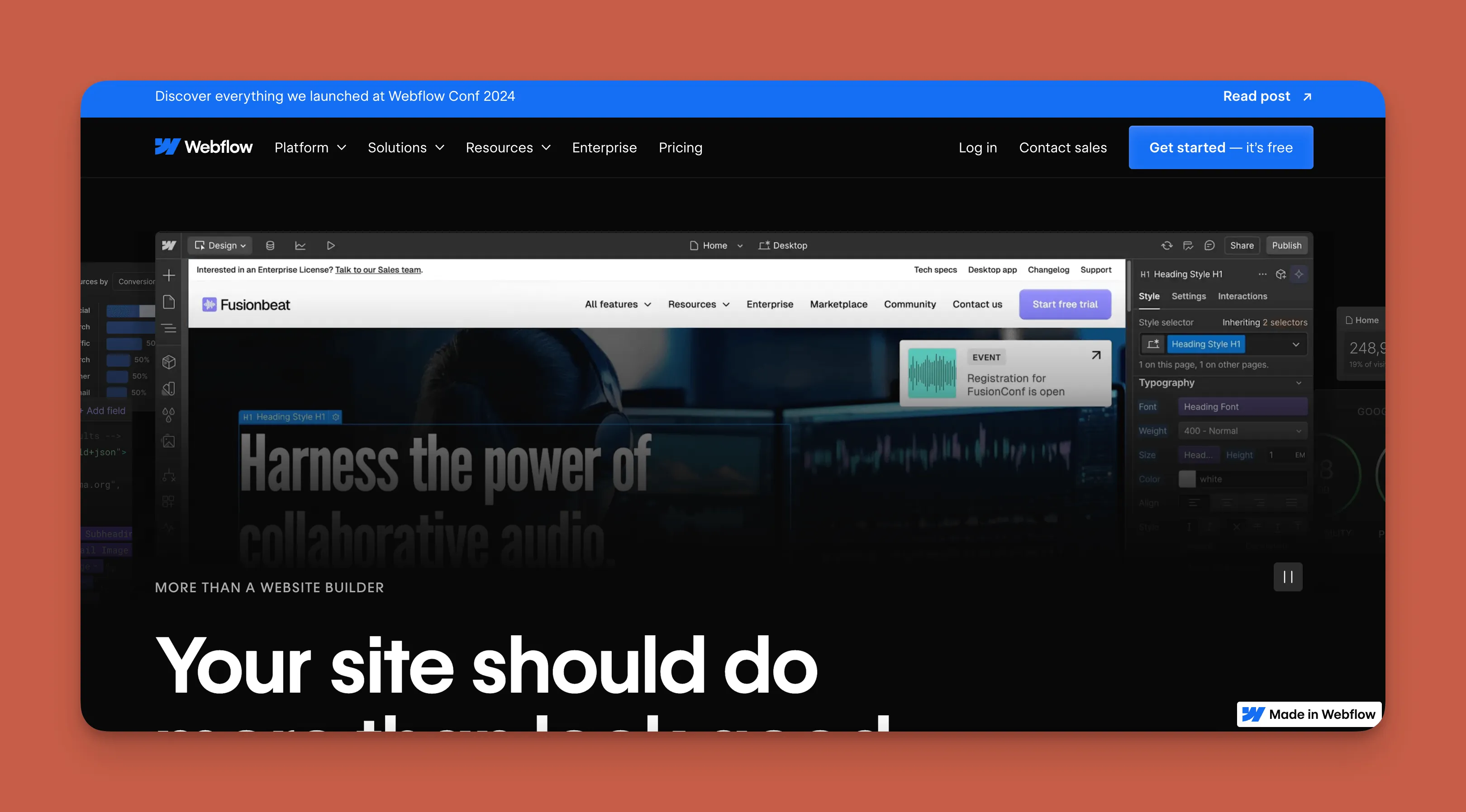 Interfaz de diseño de Webflow