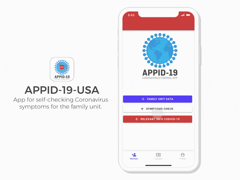 Demostración animada del rastreador de síntomas COVID APPID-19-USA por Gil Antonio