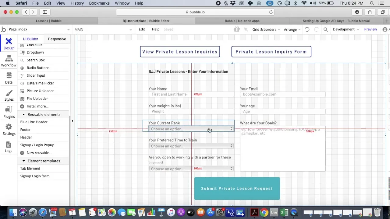 Interfaz del editor de Bubble