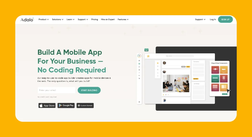 Interfaz del constructor de aplicaciones Adalo