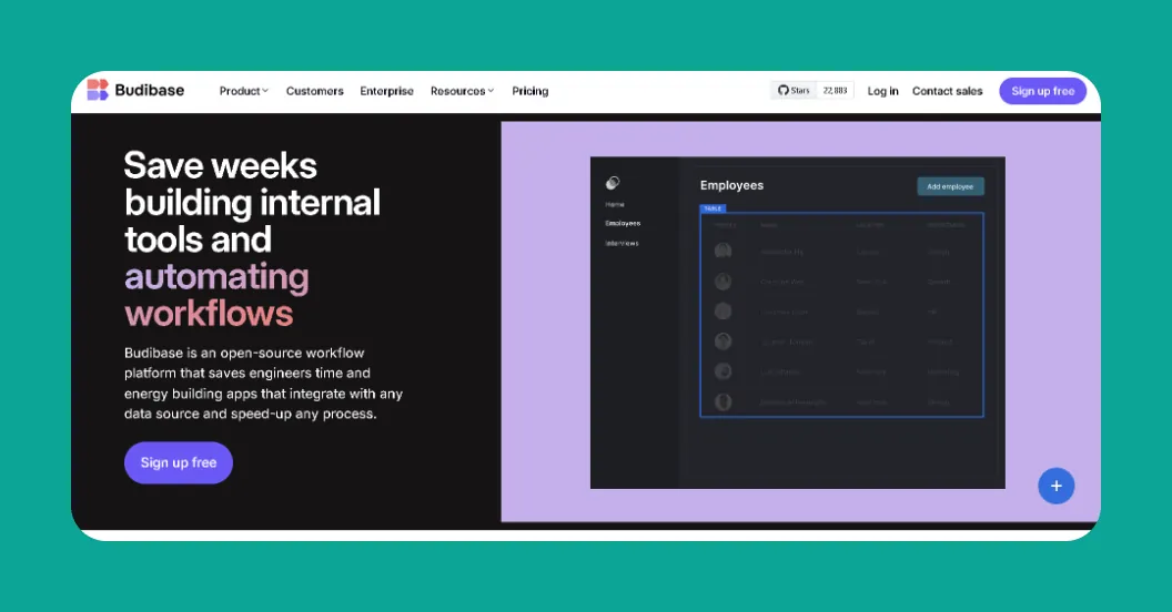 Interfaz de Budibase