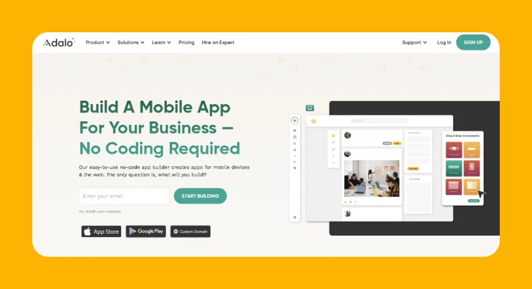 Interfaz del constructor de aplicaciones Adalo