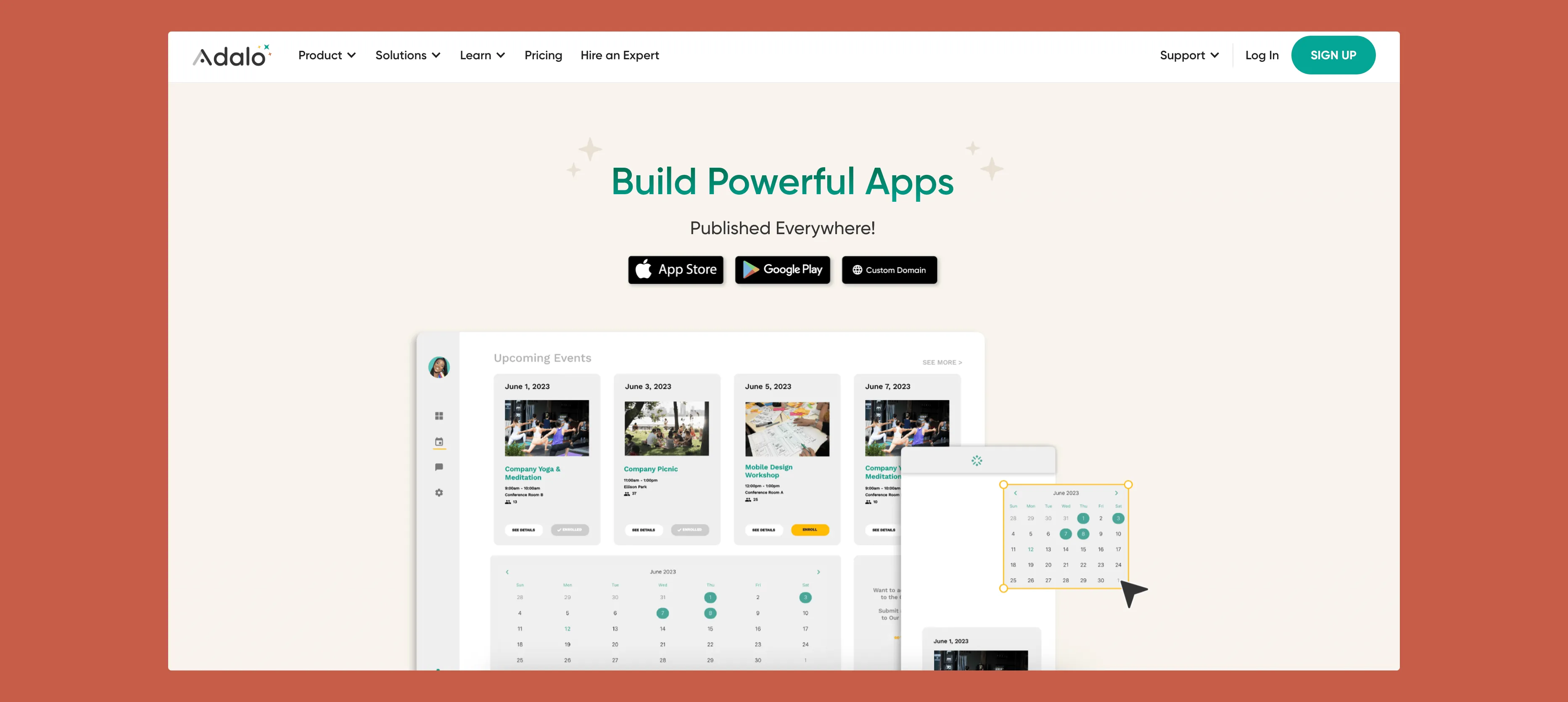 Interfaz del constructor de aplicaciones de reserva de salón Adalo