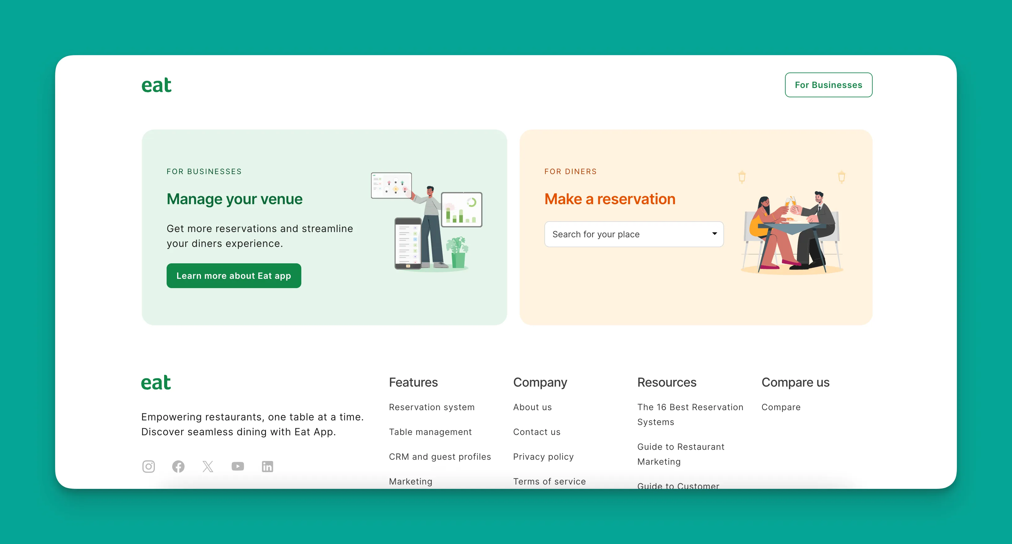 Interfaz de reservas Eat App