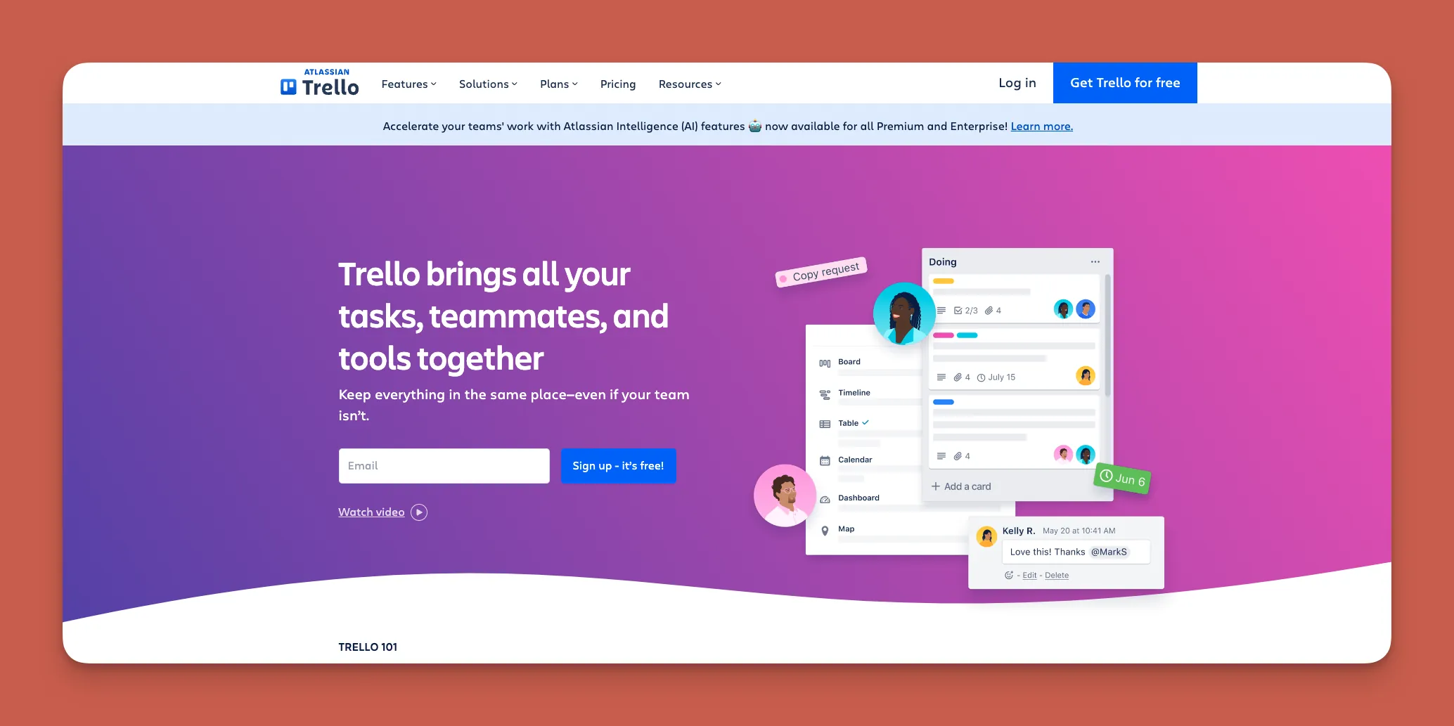 Interfaz de gestión de proyectos de Trello