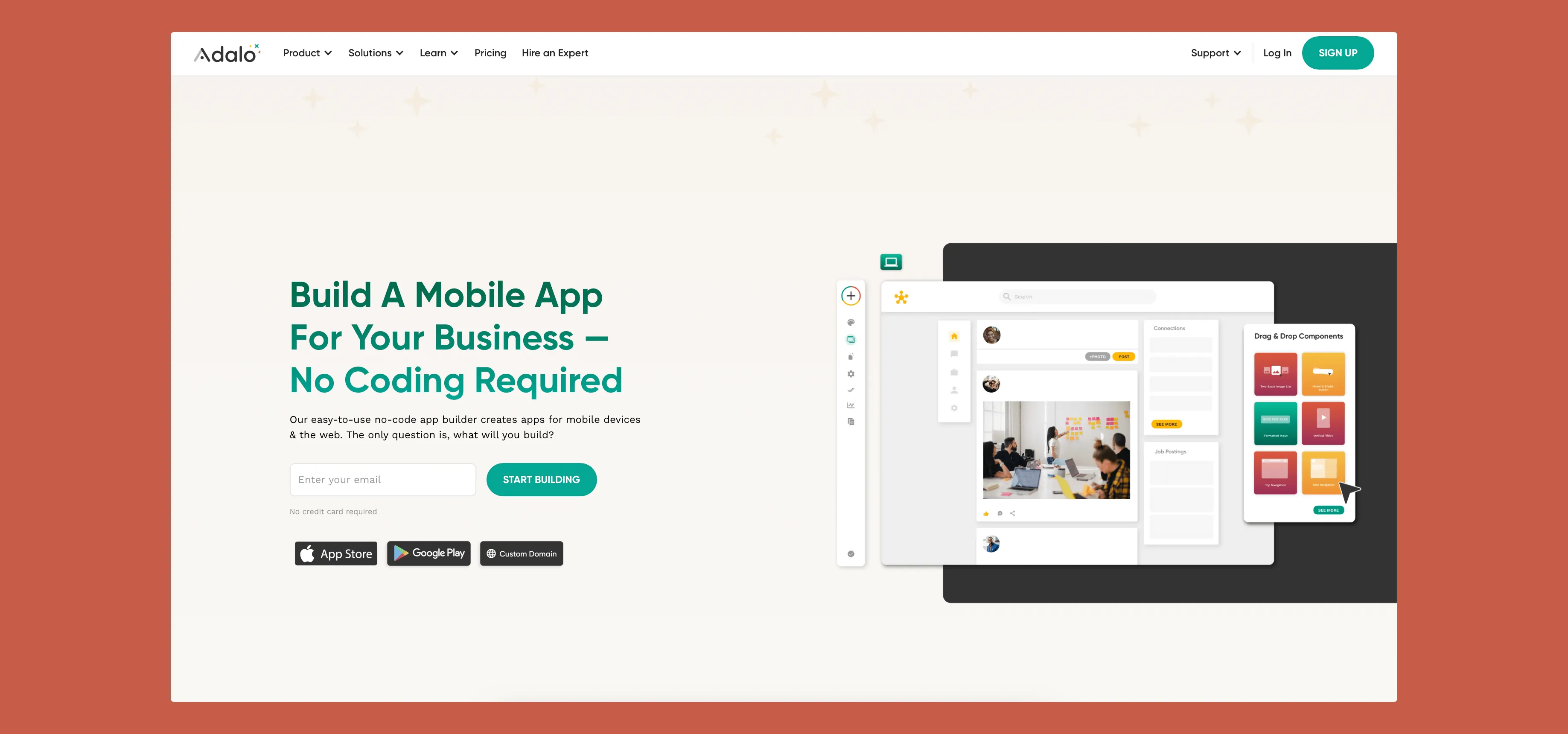 Интерфейс конструктора приложений Adalo для приложений бронирования ресторана