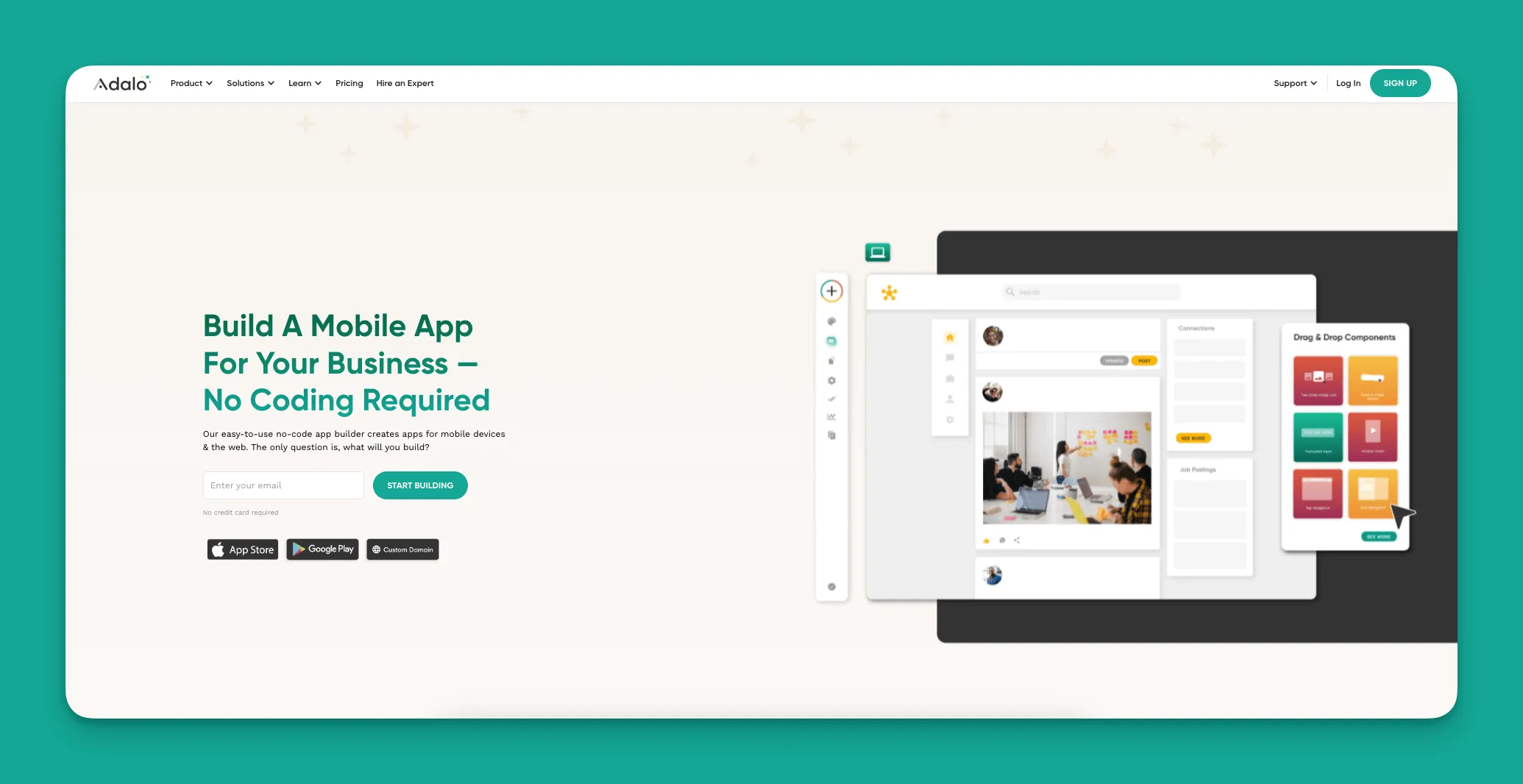 Interfaz del constructor de aplicaciones Adalo
