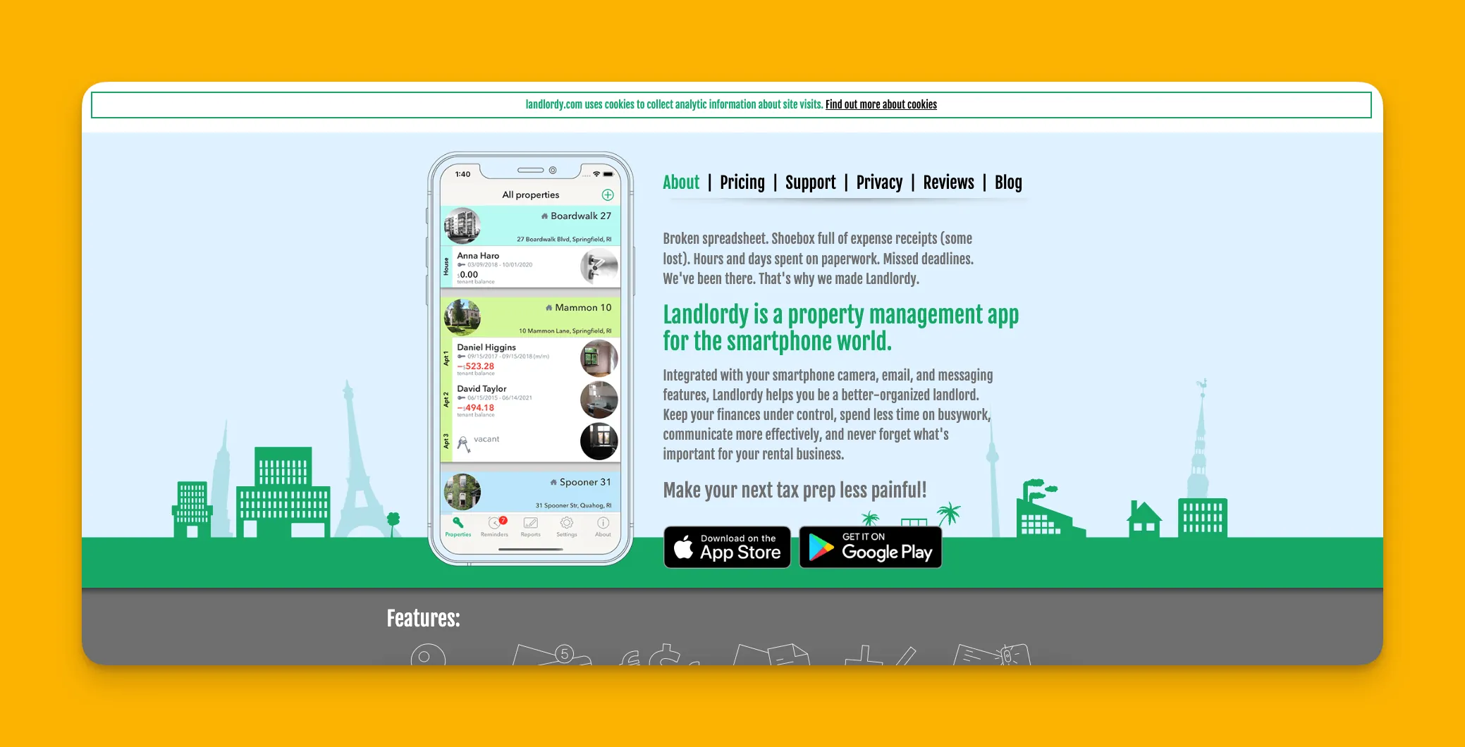 Aplicación móvil de propiedades Landlordy