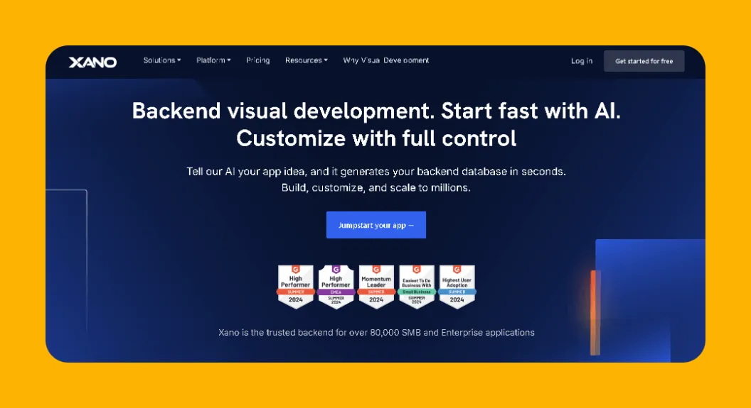 Interfaz del constructor de backend Xano