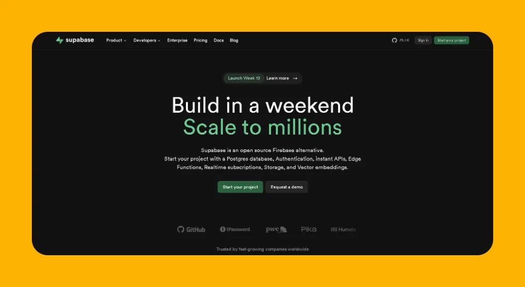 Interfaz del constructor de backend de Supabase