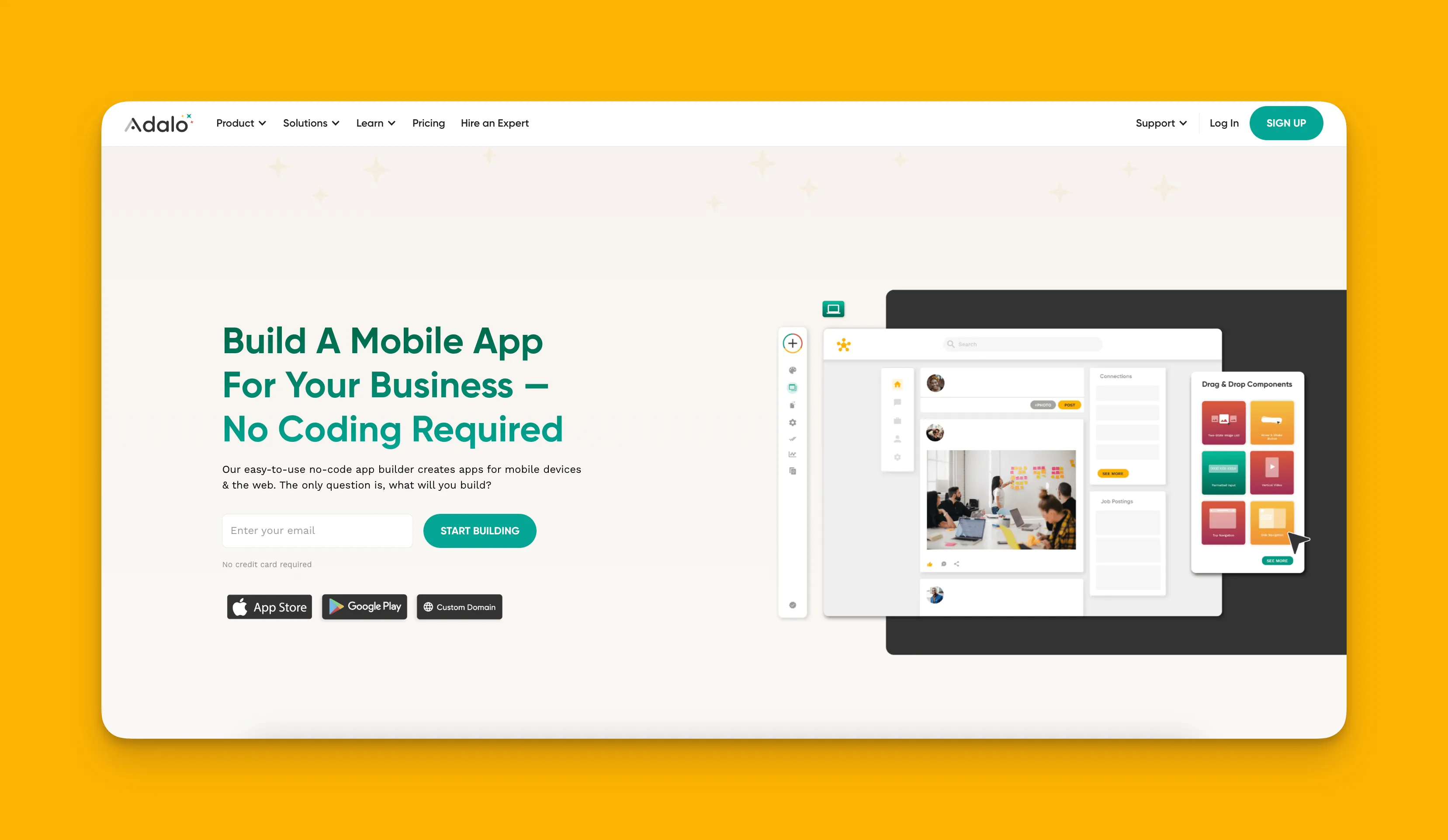 Interface du créateur d'applications Adalo