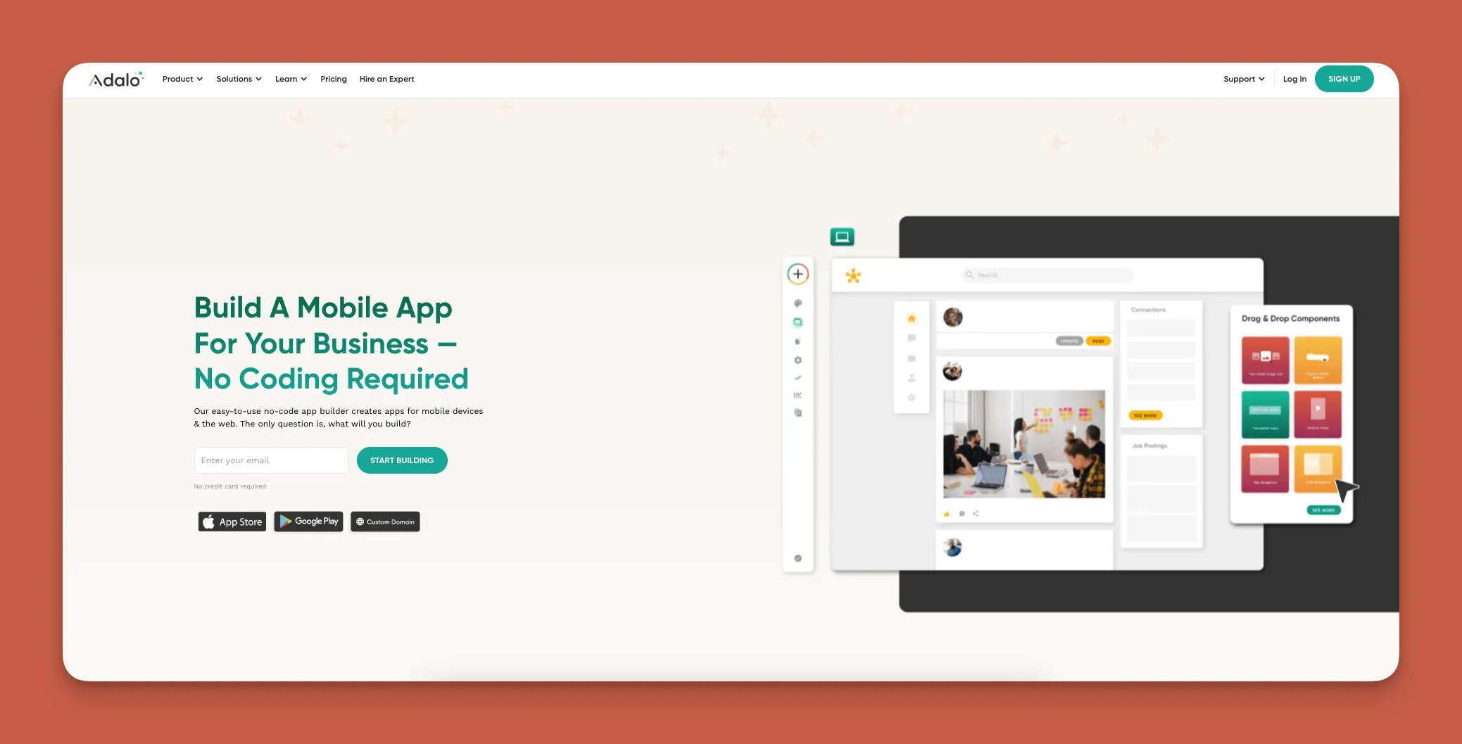 Interfaz del constructor de aplicaciones Adalo