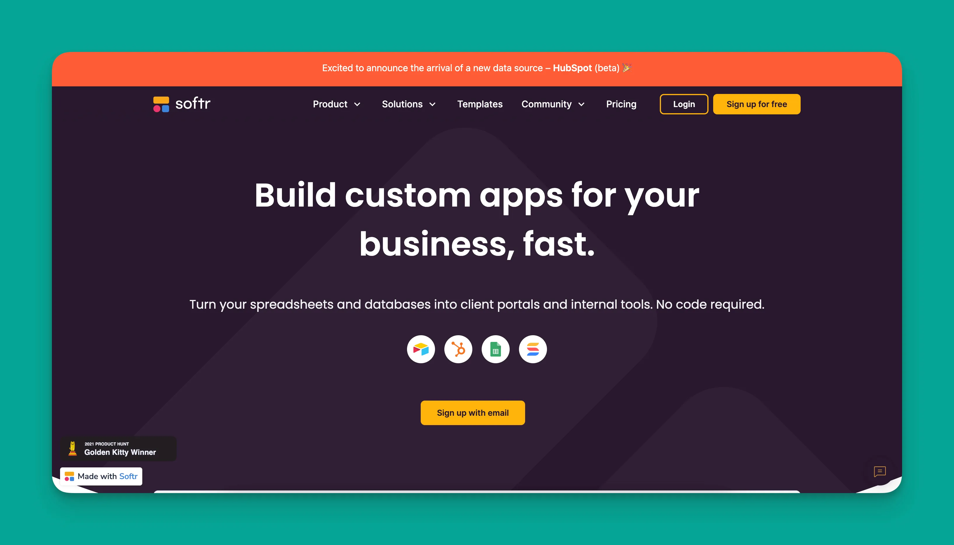 Interface du générateur d'applications Softr