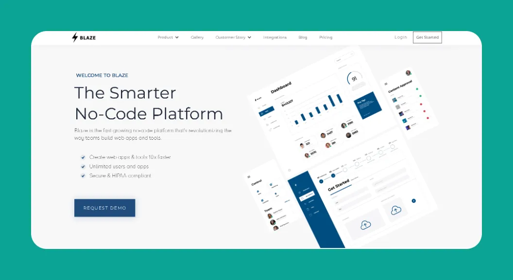 Interfaz del constructor de aplicaciones Blaze.tech