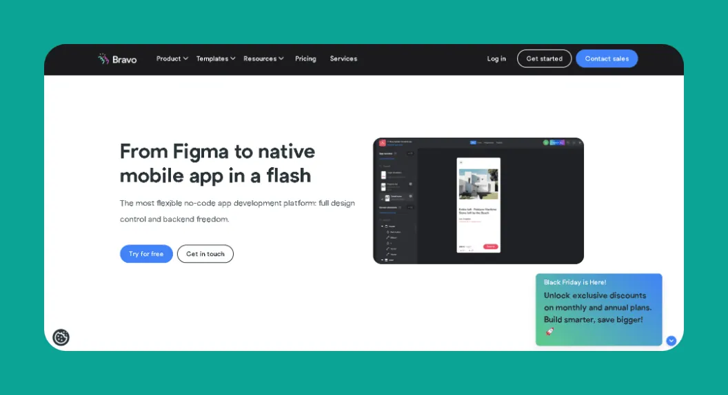 Interfaz del constructor de aplicaciones Bravo Studio