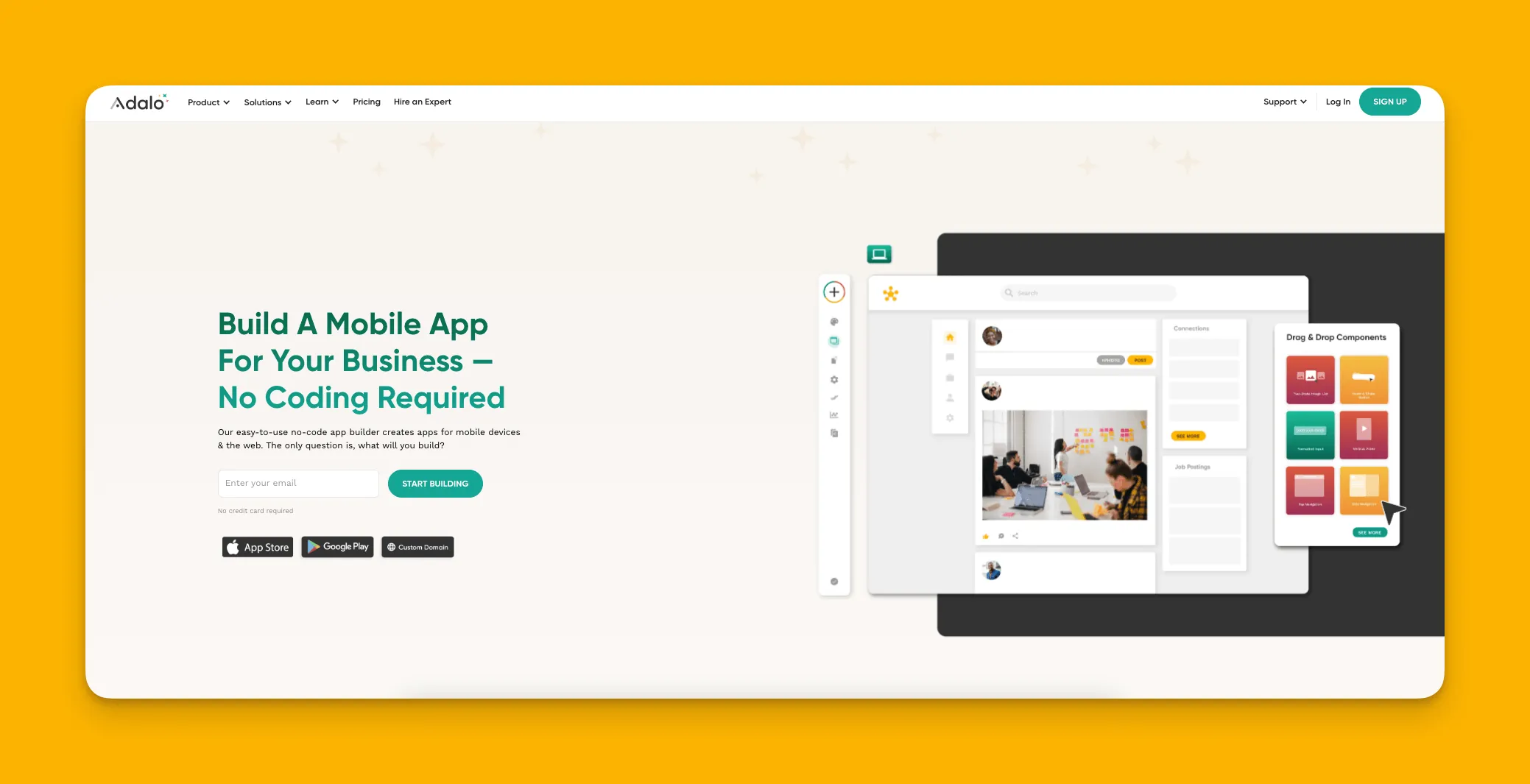 Interfaz del constructor de aplicaciones inmobiliarias Adalo