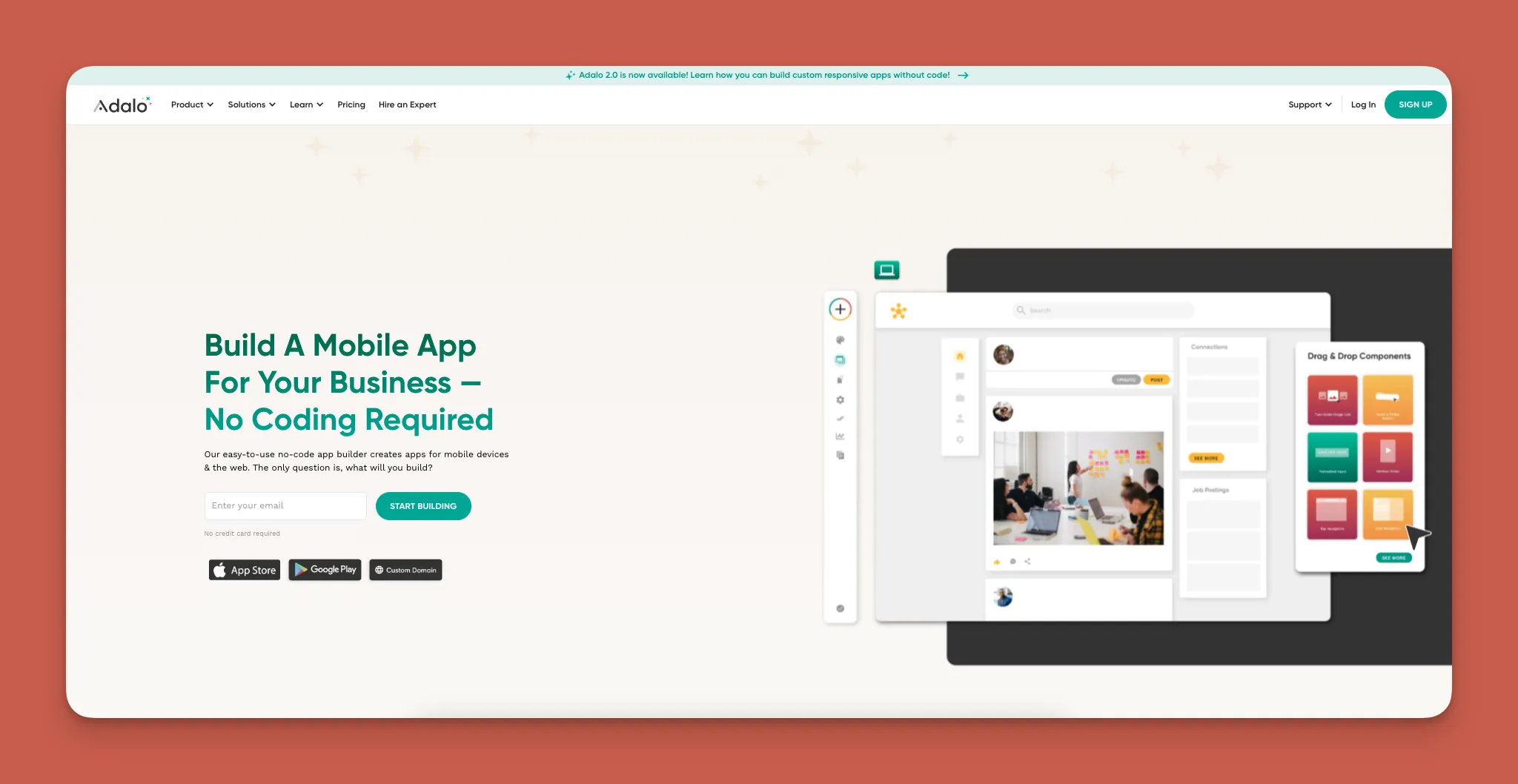 Interfaz del constructor de aplicaciones Adalo
