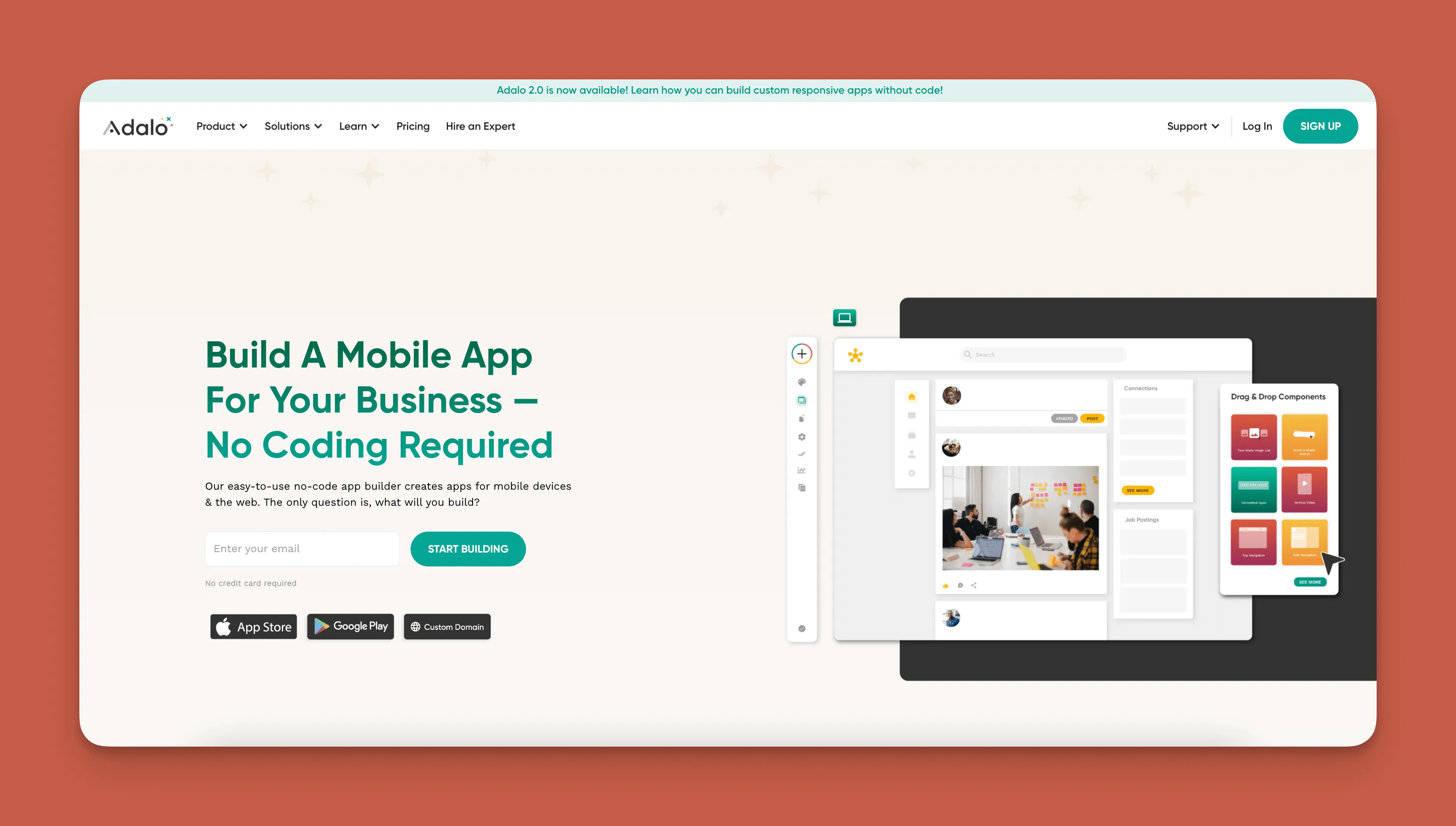 Interfaz del constructor de aplicaciones Adalo