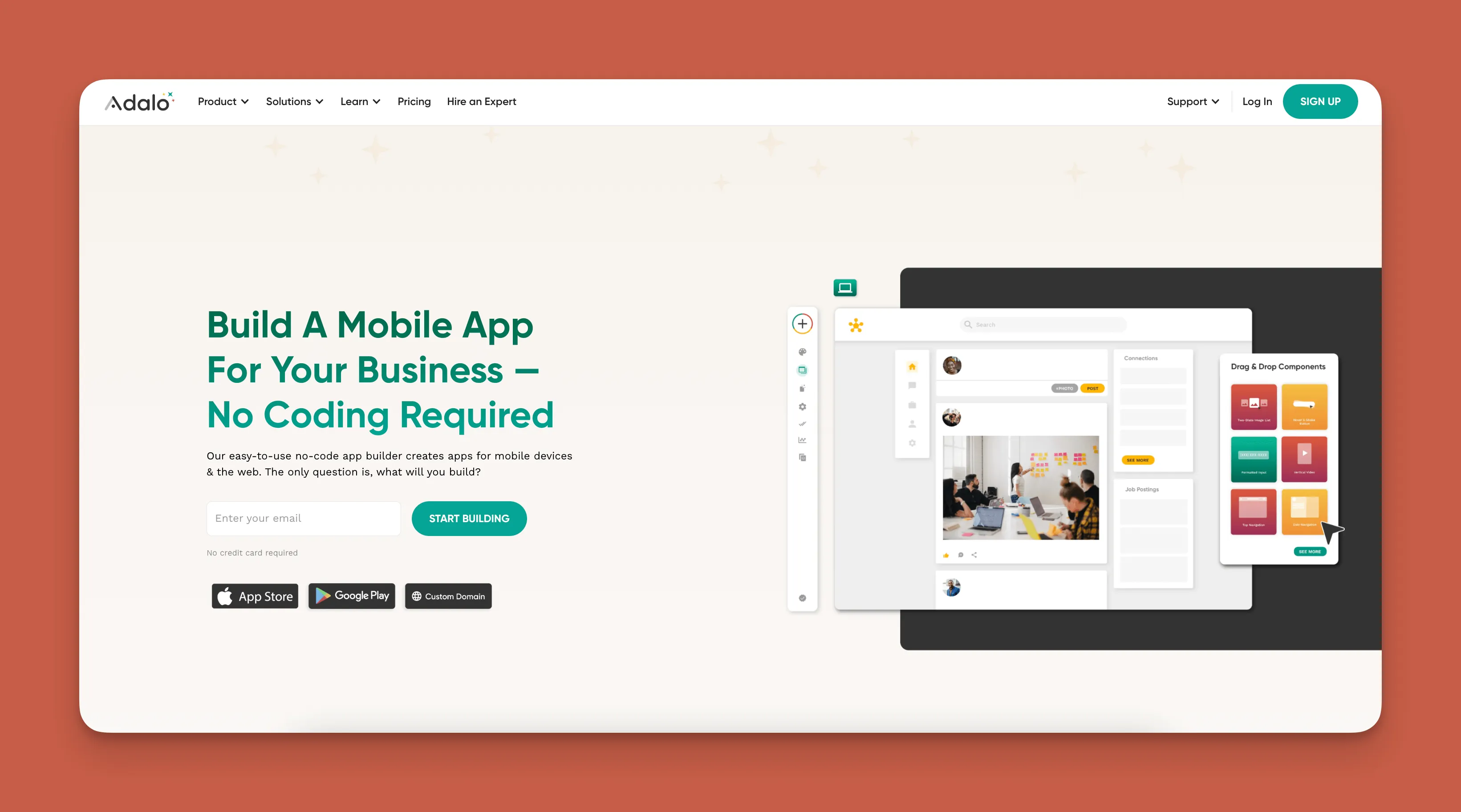 Interfaz del constructor de aplicaciones Adalo