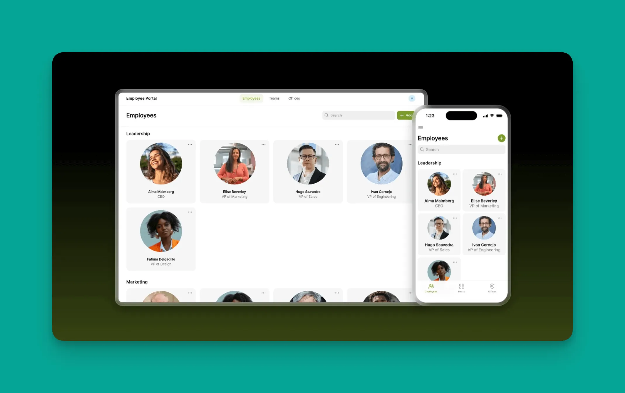 Captura de pantalla del portal de empleados de Glide