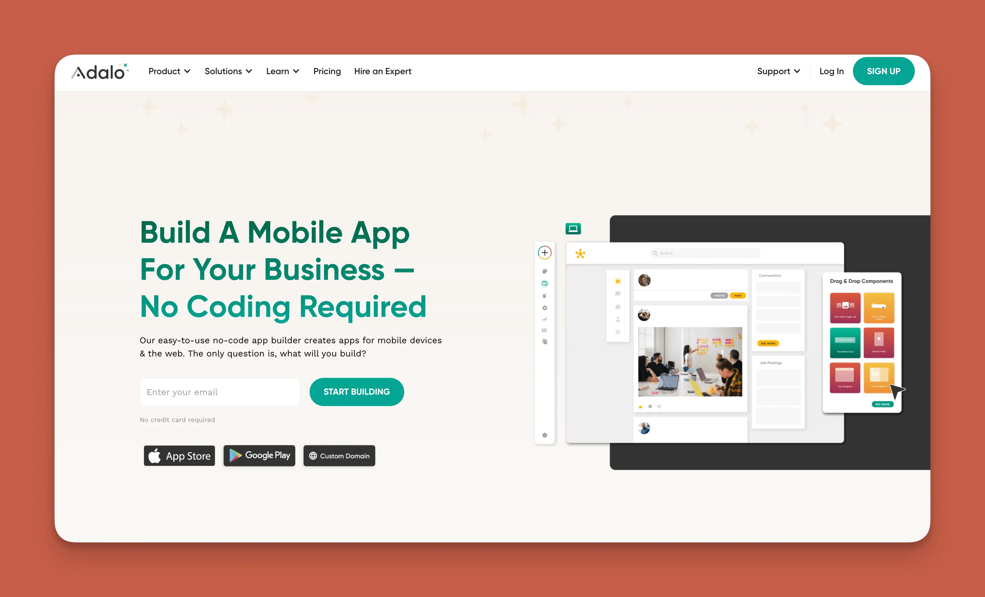 Interfaz del constructor de aplicaciones Adalo