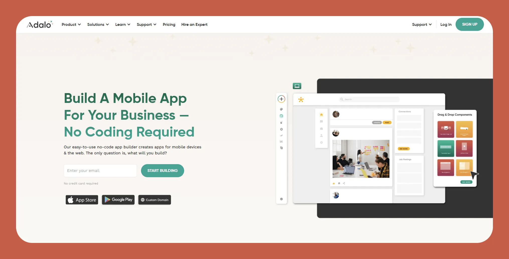 Interface du créateur d'applications Adalo