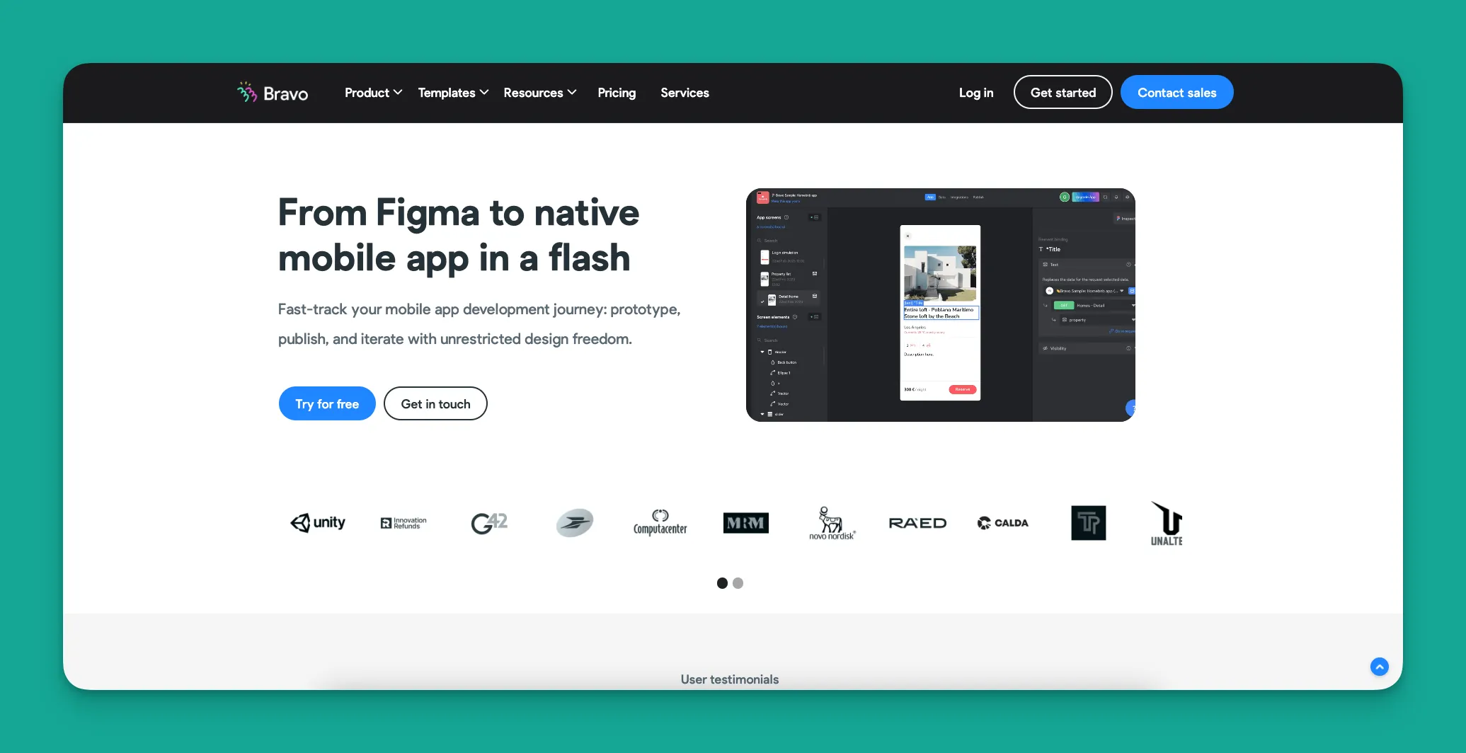 Interfaz del constructor de aplicaciones Bravo Studio