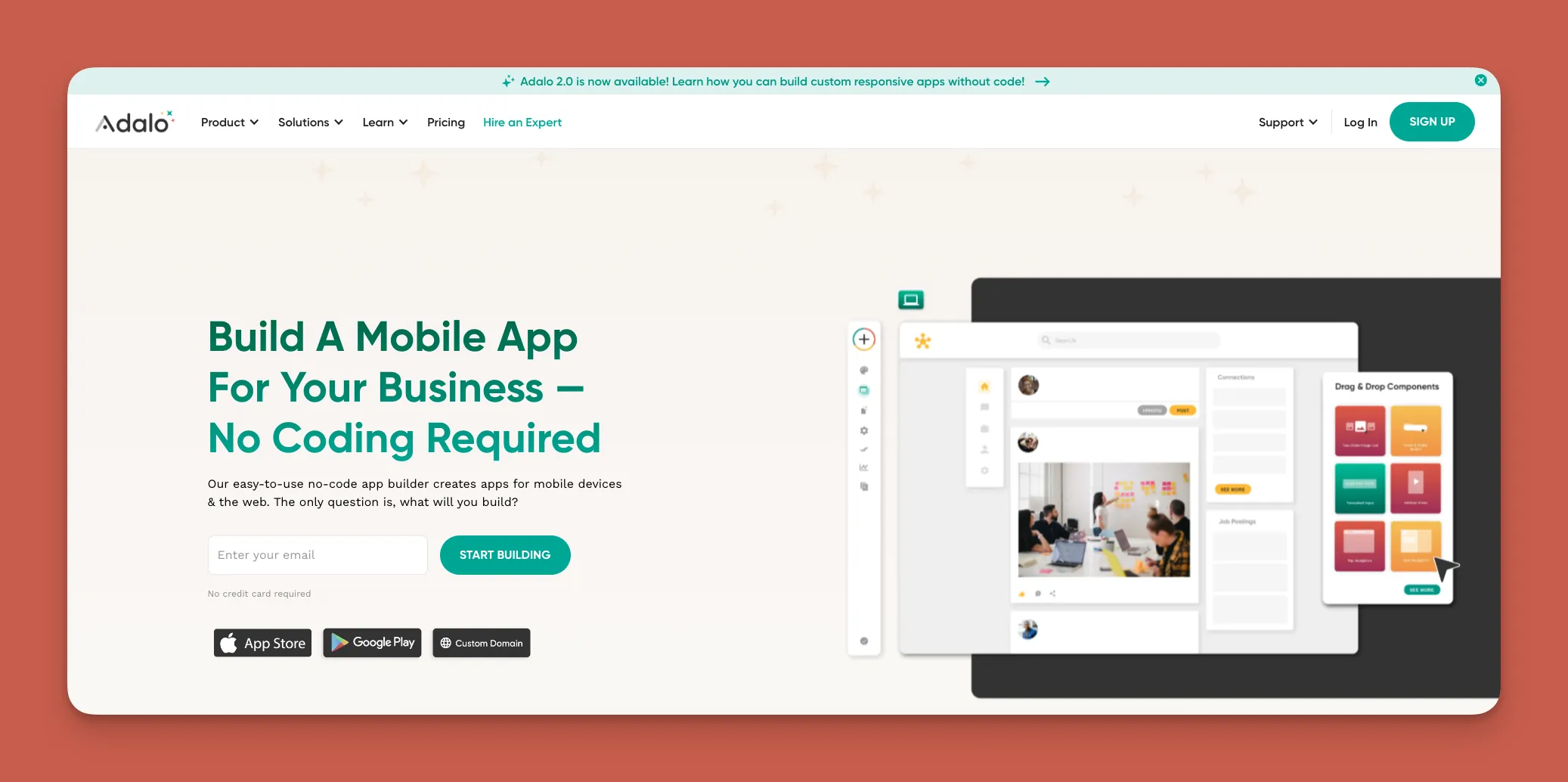 Interfaz del constructor de aplicaciones Adalo