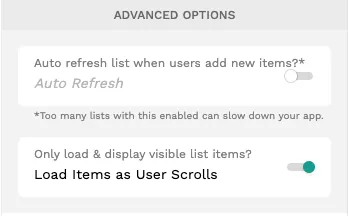 Habilitación de Cargar elementos mientras se desplaza en Adalo