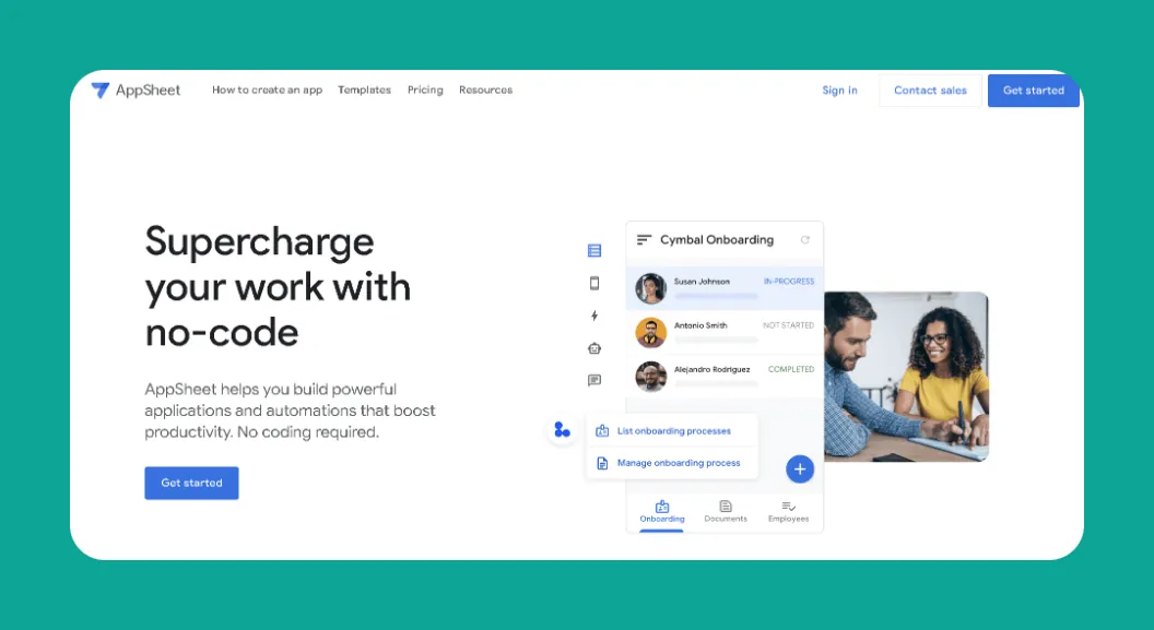 Interfaz de AppSheet