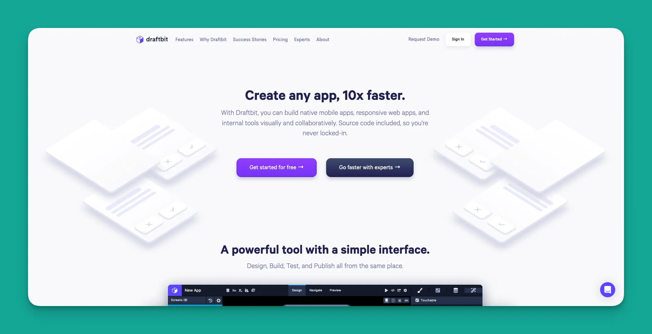 Interfaz del creador de aplicaciones Draftbit