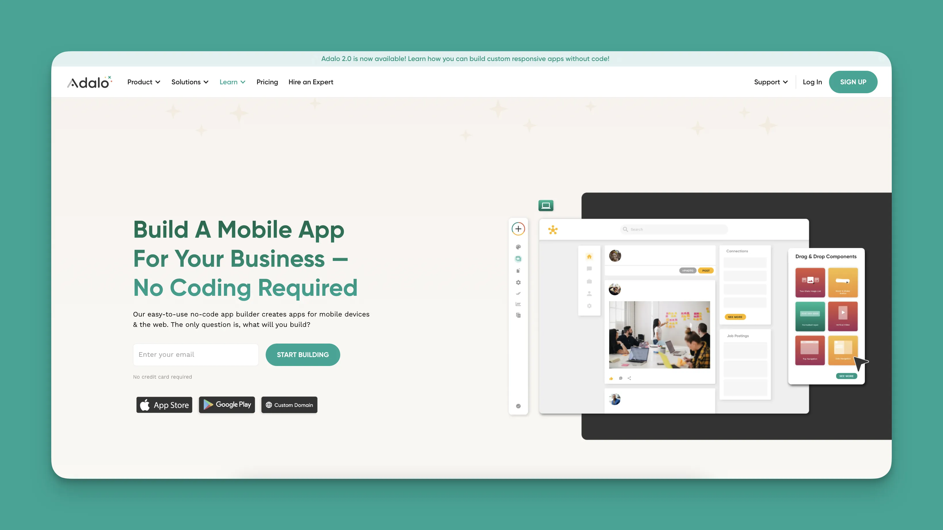 Interfaz del constructor de aplicaciones Adalo