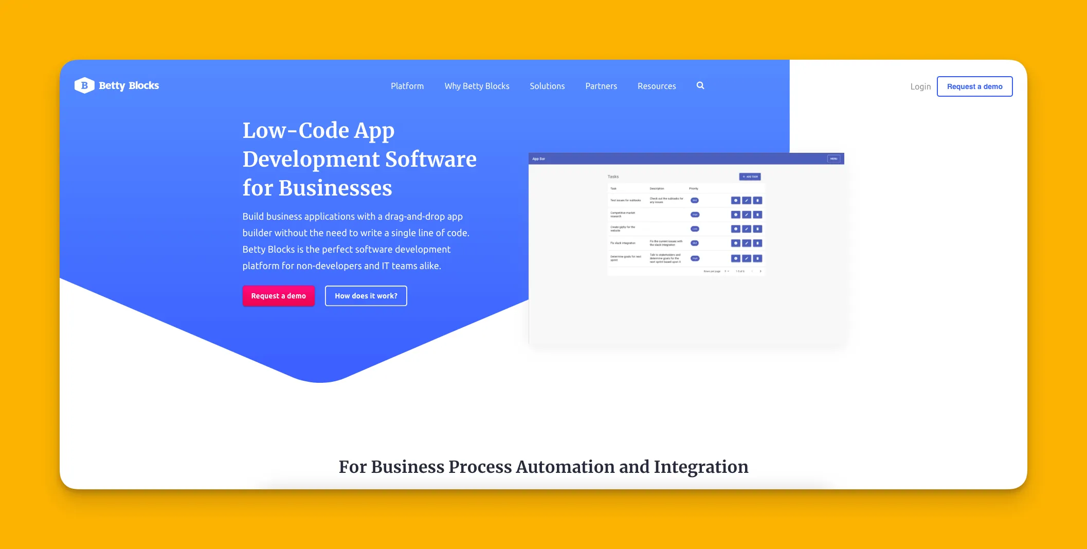 Interfaz del constructor de aplicaciones Betty Blocks