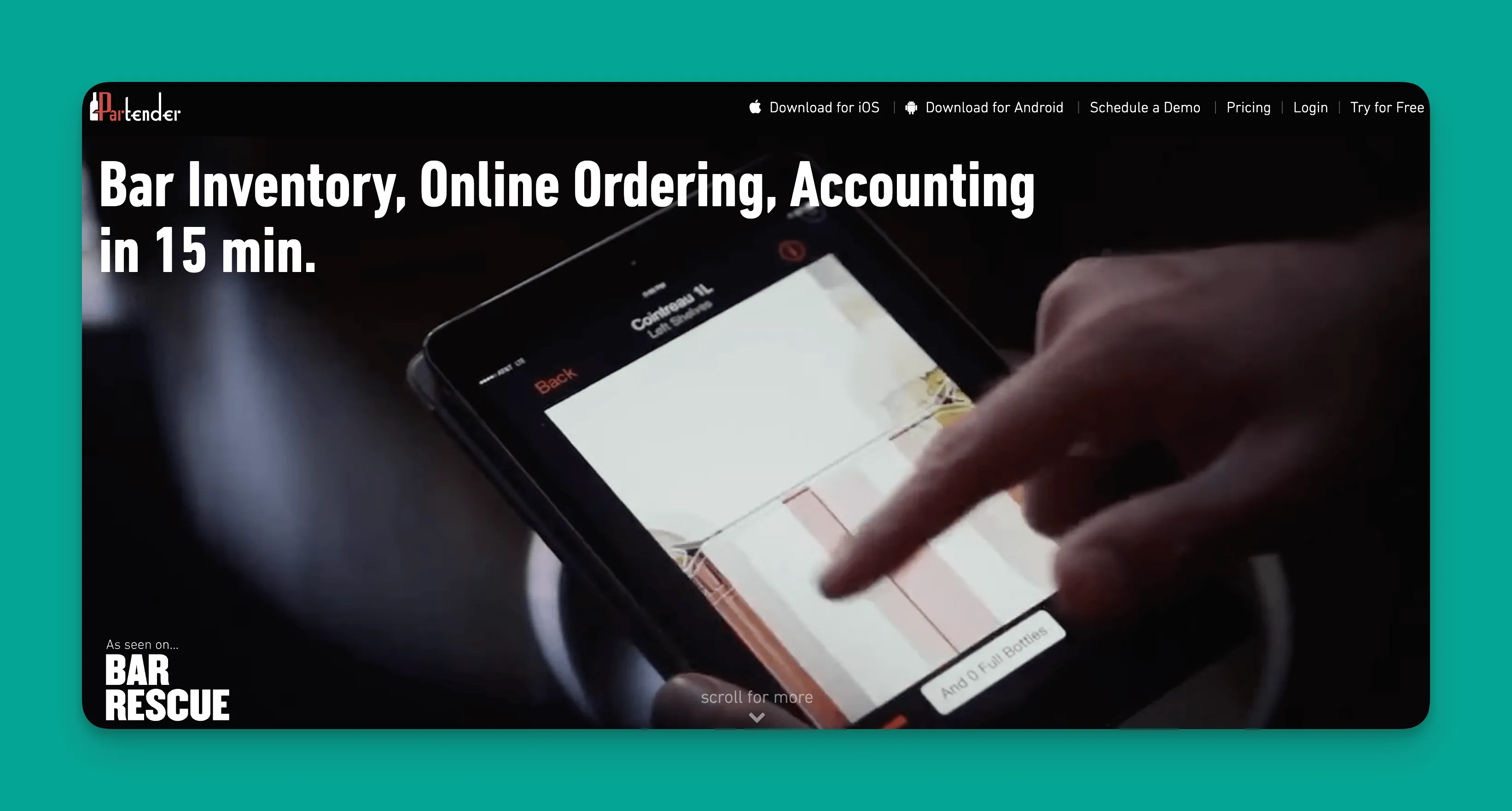 Interfaz de inventario de bar Partender