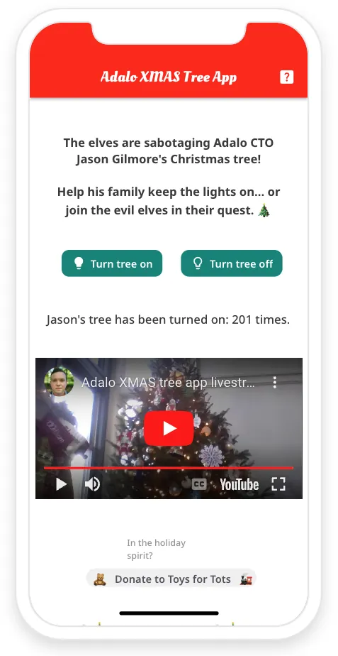 Interfaz de la aplicación del árbol de Navidad de Adalo