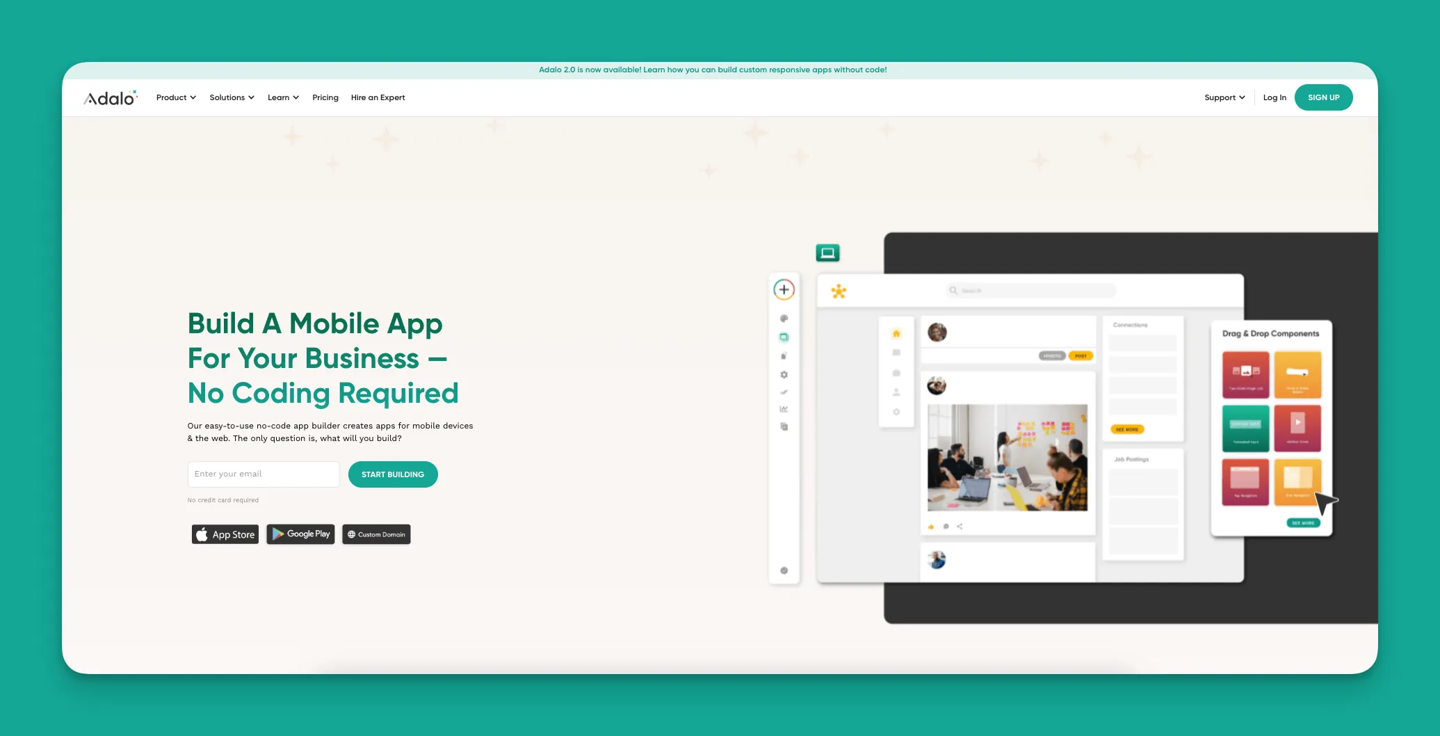 Interfaz del constructor de aplicaciones Adalo