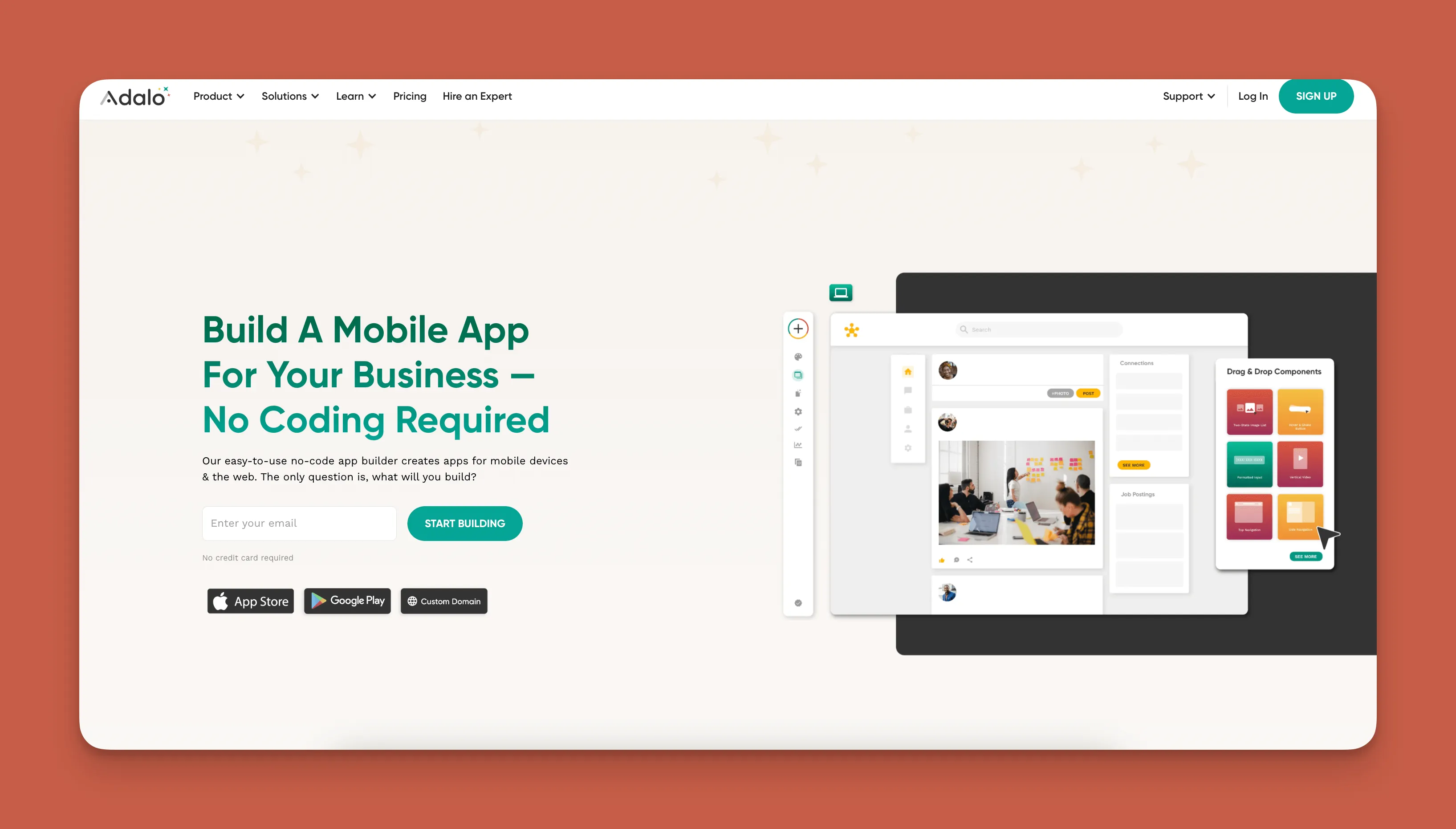 Interfaz del constructor de aplicaciones Adalo