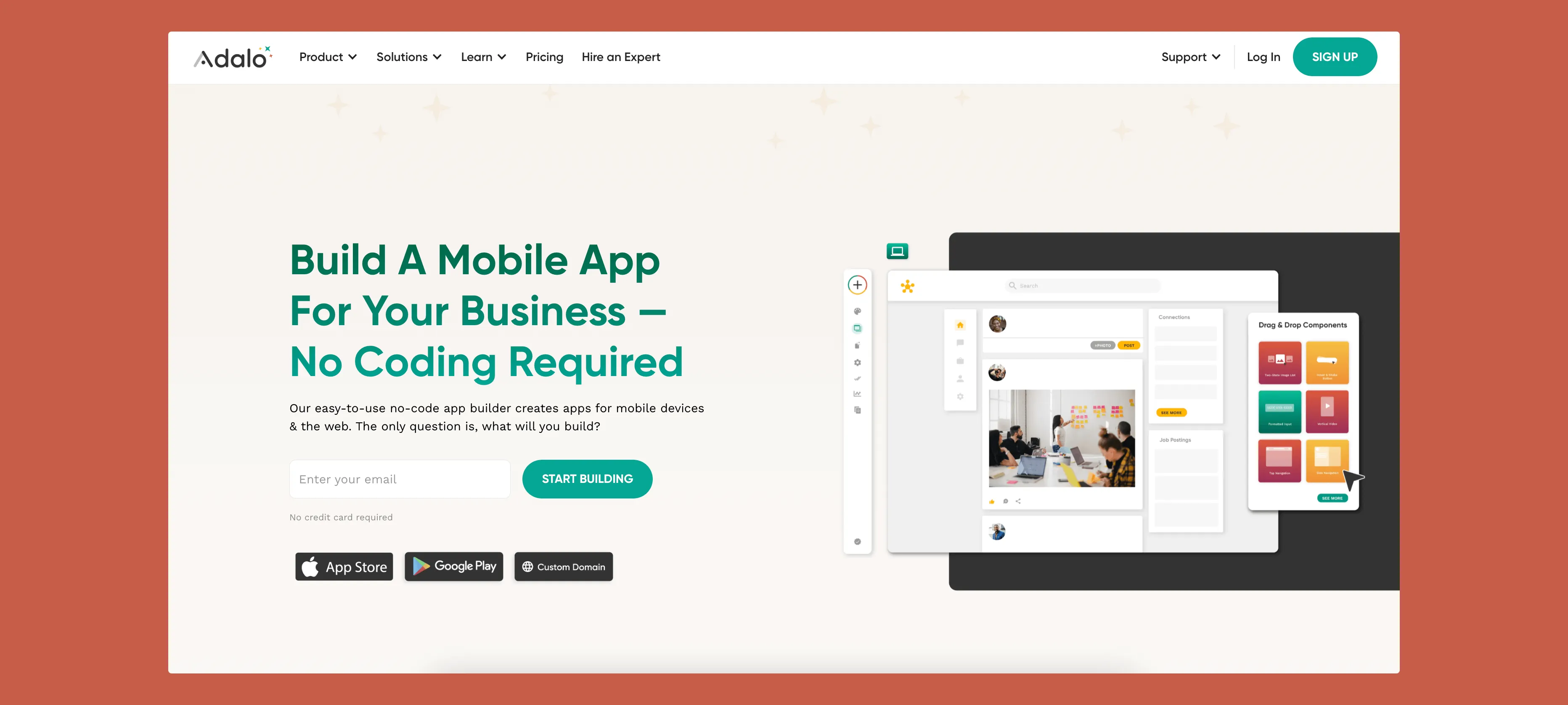 Interfaz del constructor de aplicaciones Adalo