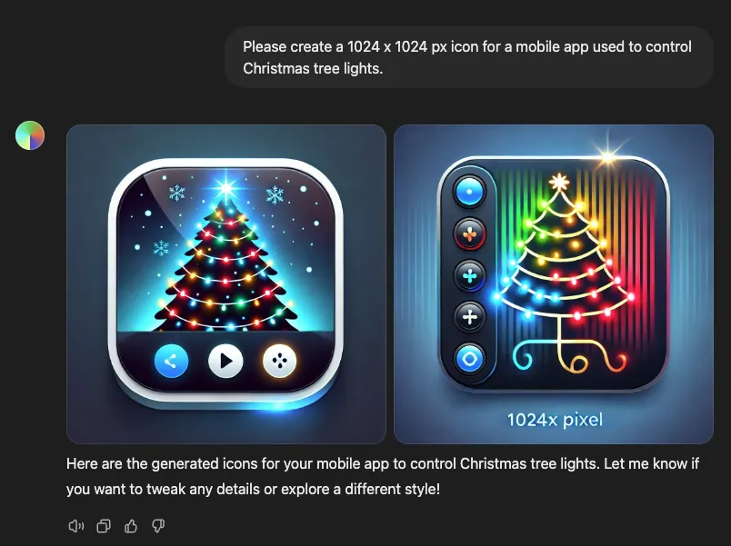 Opciones de icono de aplicación generadas por DALL-E