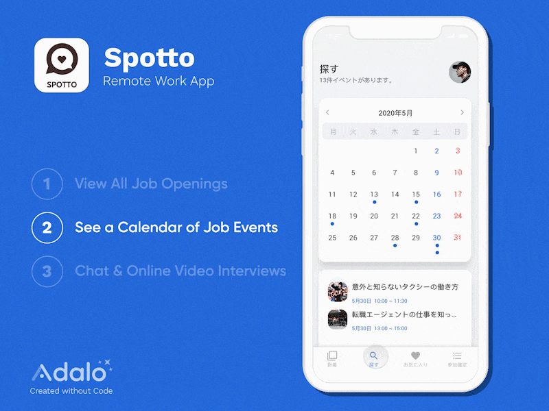 Demostración animada del componente de calendario de Spotto para programar entrevistas