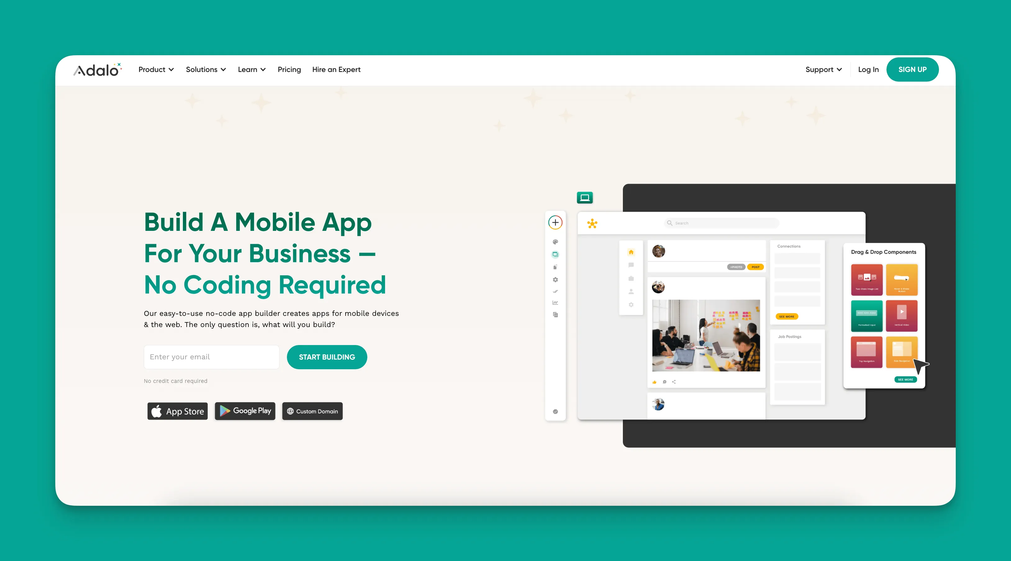 Interfaz del constructor de aplicaciones Adalo